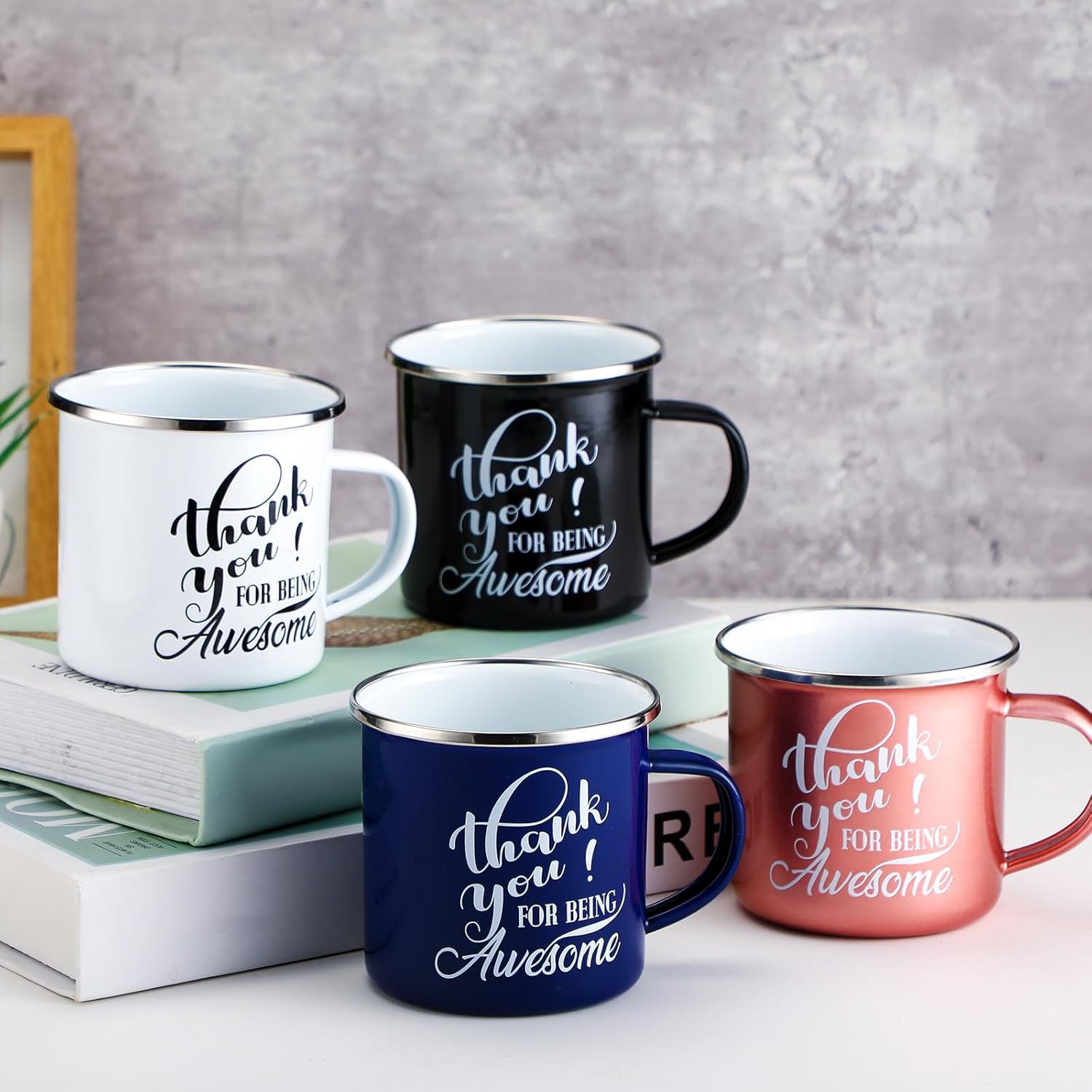Sliner 20 Pcs Thank You Gifts 12oz Enamel Coffee Mugs Bulk with Handle, Thank You for Being Awesome Cups Employee Appreciation Gift for Teacher Coworker Friend(Black, White, Blue, Rose Gold)