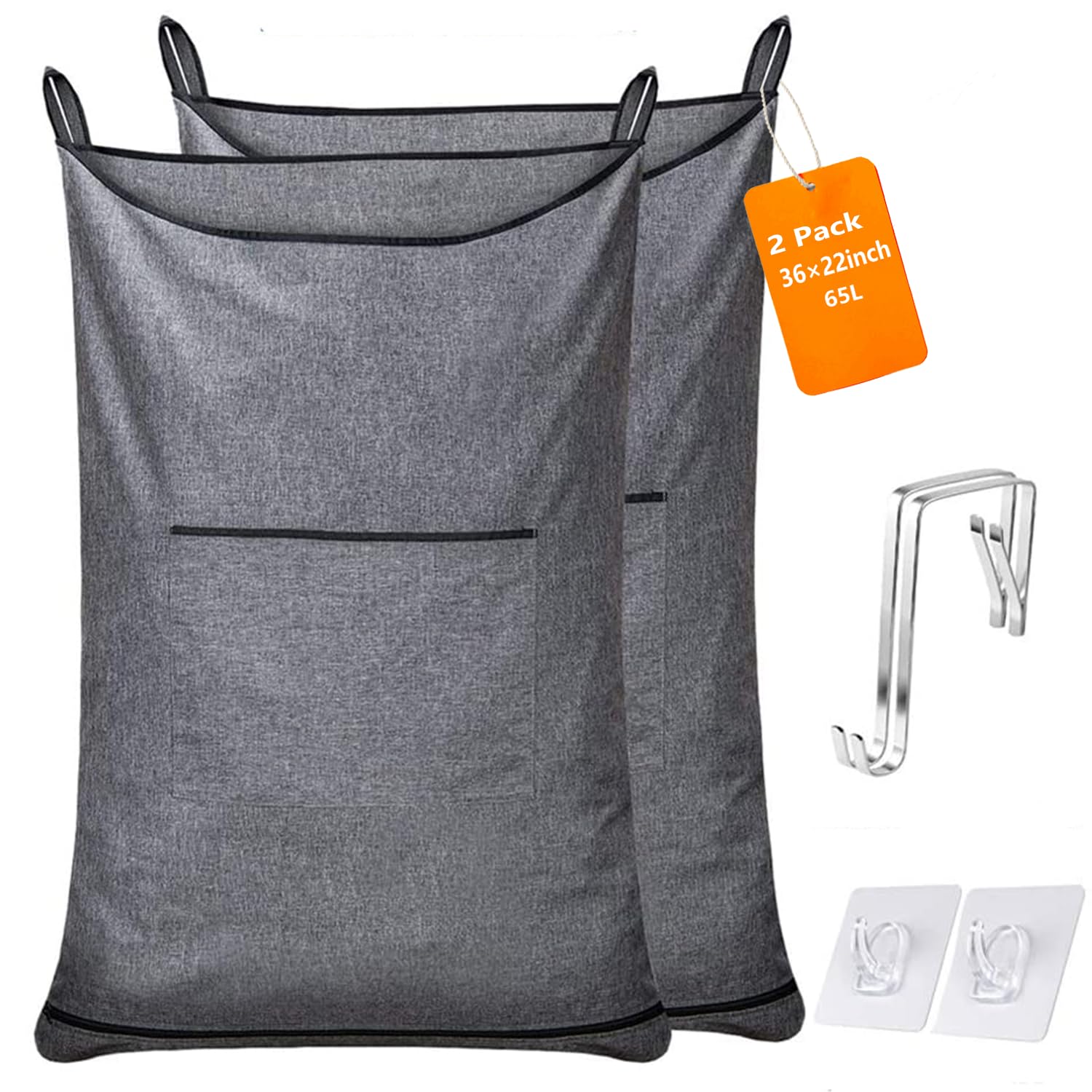 Hängekorb, Hängekorb mit Haken, platzsparender Wäschesack und Wäschesack über der Tür (Pop Heather Grey, 2 Stück)