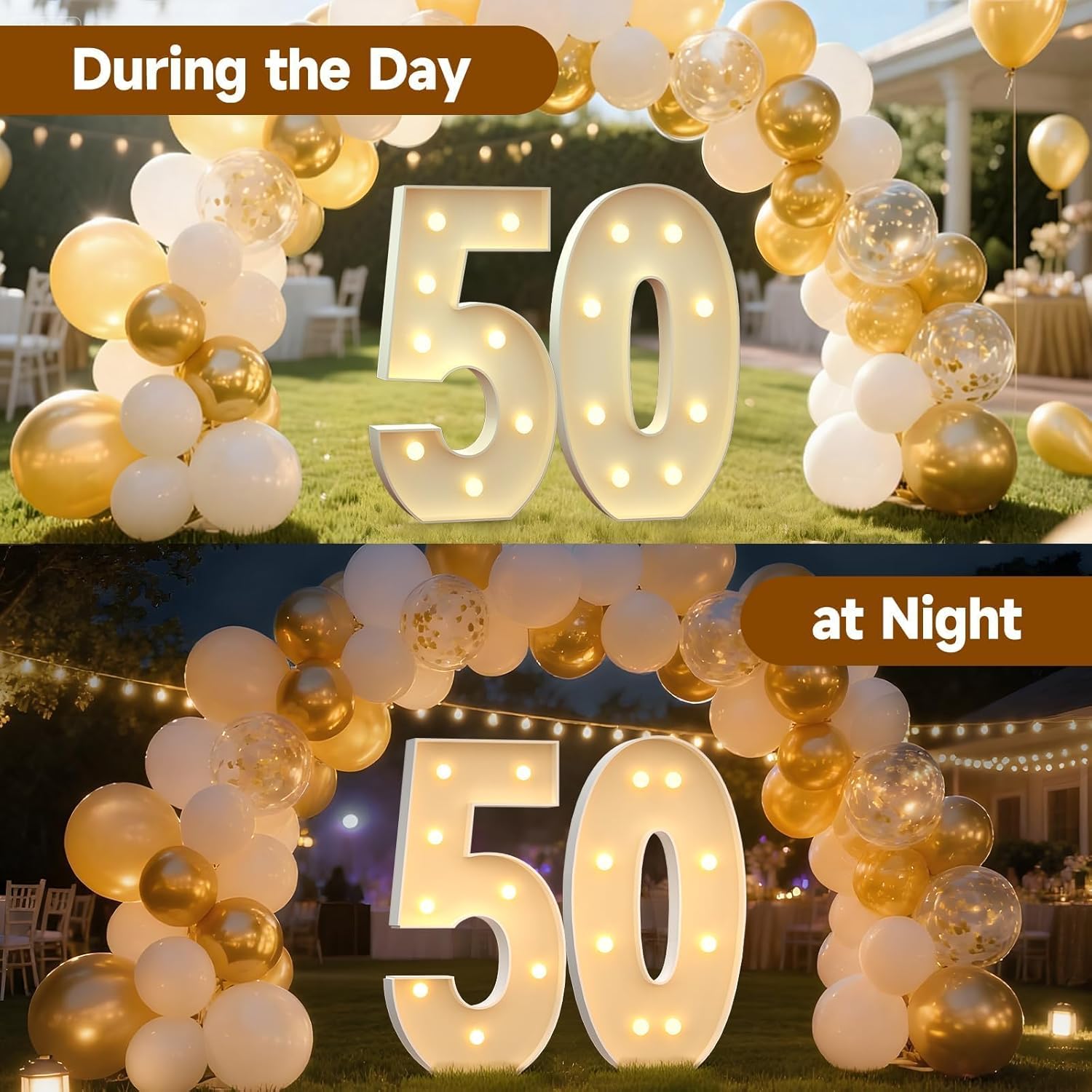 Mixifox 3FT Marquee Numbers 50 Large Light Up Numbers for 50th Birthday Decorations Big Mosaic Balloon Frame for 50 Year Old Girls Boys Birthday Party Backdrop Anniversary Decor