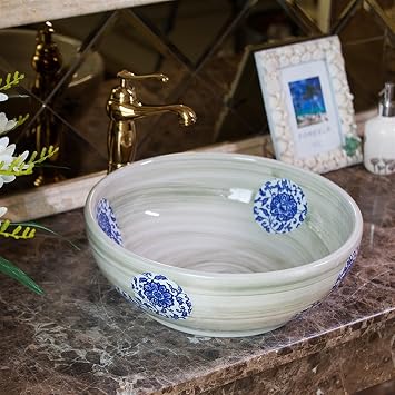 Bathroom Sinks Jingdezhen Ceramic Countertop Basin Retro Creative Round Wash Basin Bathroom Antique Thickened Wash Basin Console Sinks