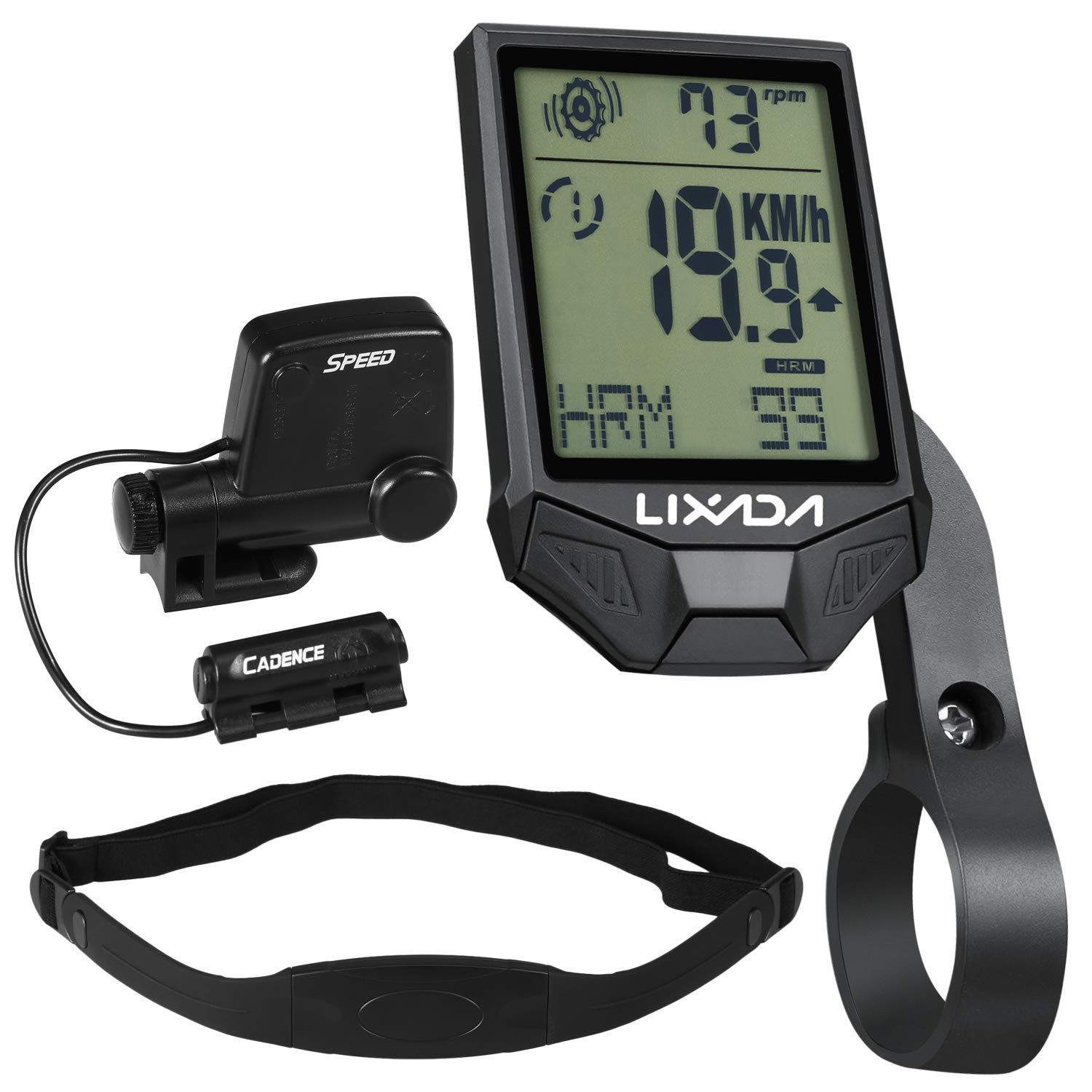 Domary Computer Wireless con Cardiofrequenzimetro Multifunzione Antipioggia Ciclo Tachimetro Cadenza Tracker Ampio Schermo LCD Design Retroilluminato per Gli Appassionati di Cicli