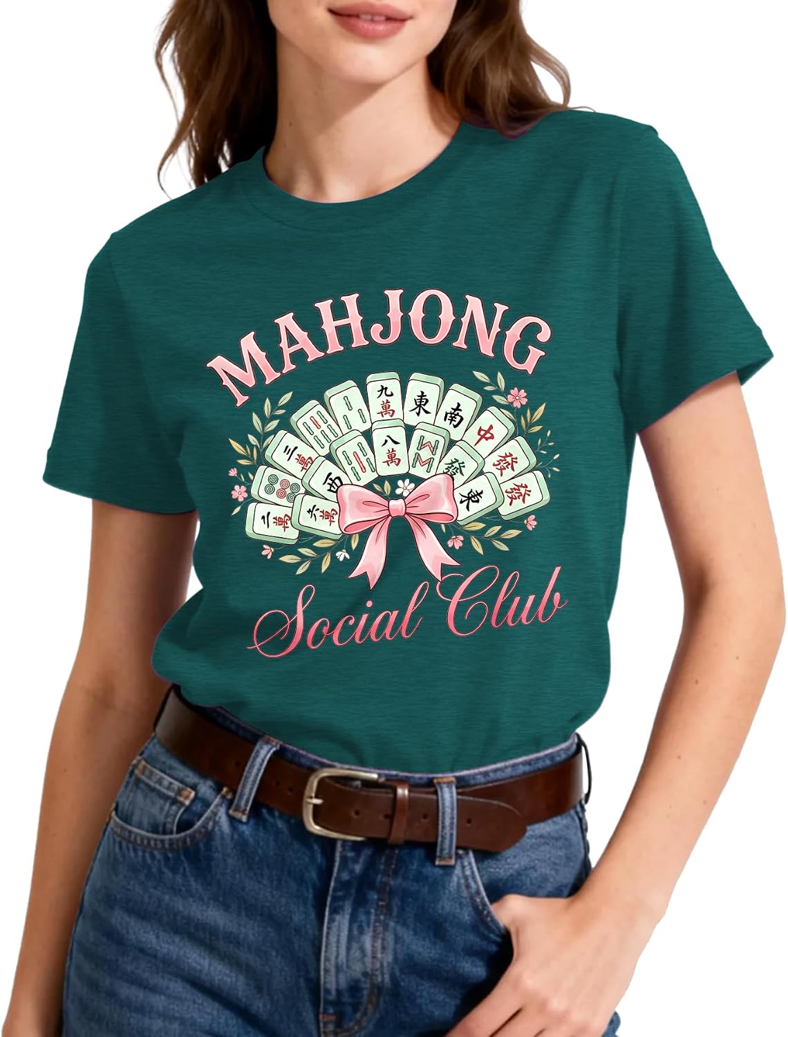Women's Funny Bow Mahjong T-Shirt - Mahjong Social Club Tee — view 2