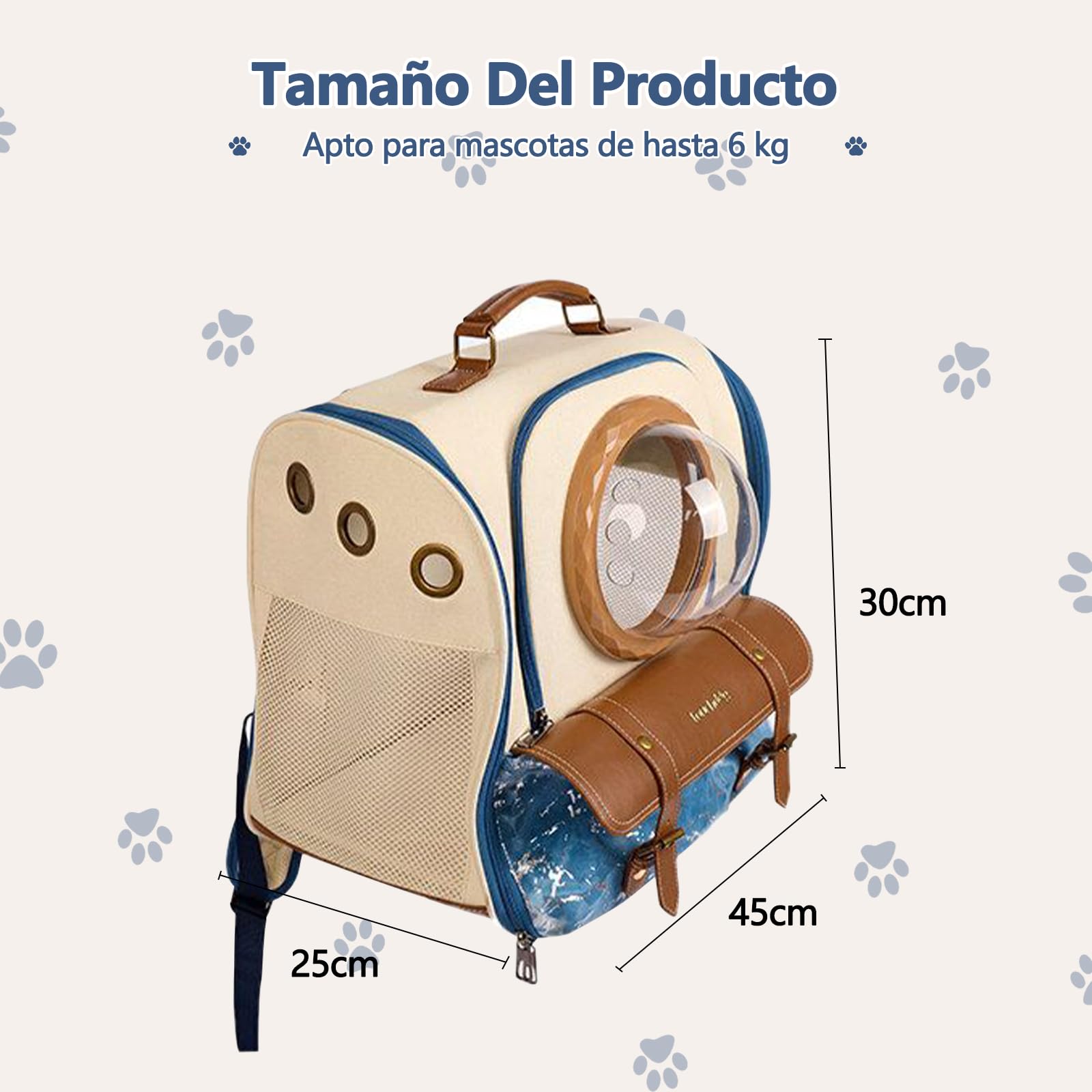 Galatée Transportín para Mascotas, Diseño Panorámico Transparente De 360°, Interior Espacioso, Material 100% Algodón, Correas De Hombro Reforzadas (Estilo Mochila)