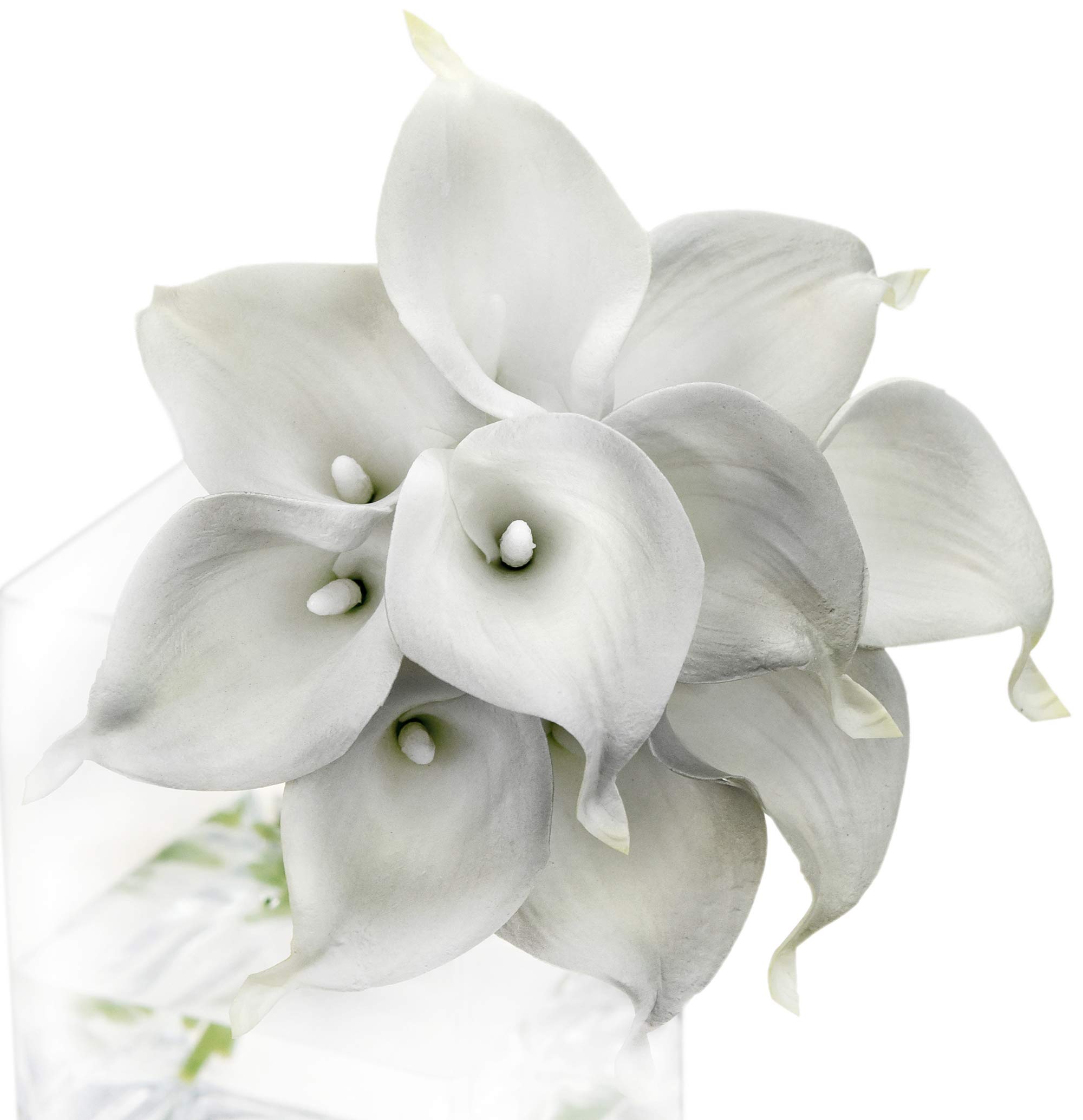 Fiveseasonstuff White & Grey 10 Stems Of Real Touch Calla Lilies Artificial Flower Bouquet, Perfect For Wedding, Bridal, Party, Home Office Décor Diy (White & Grey)