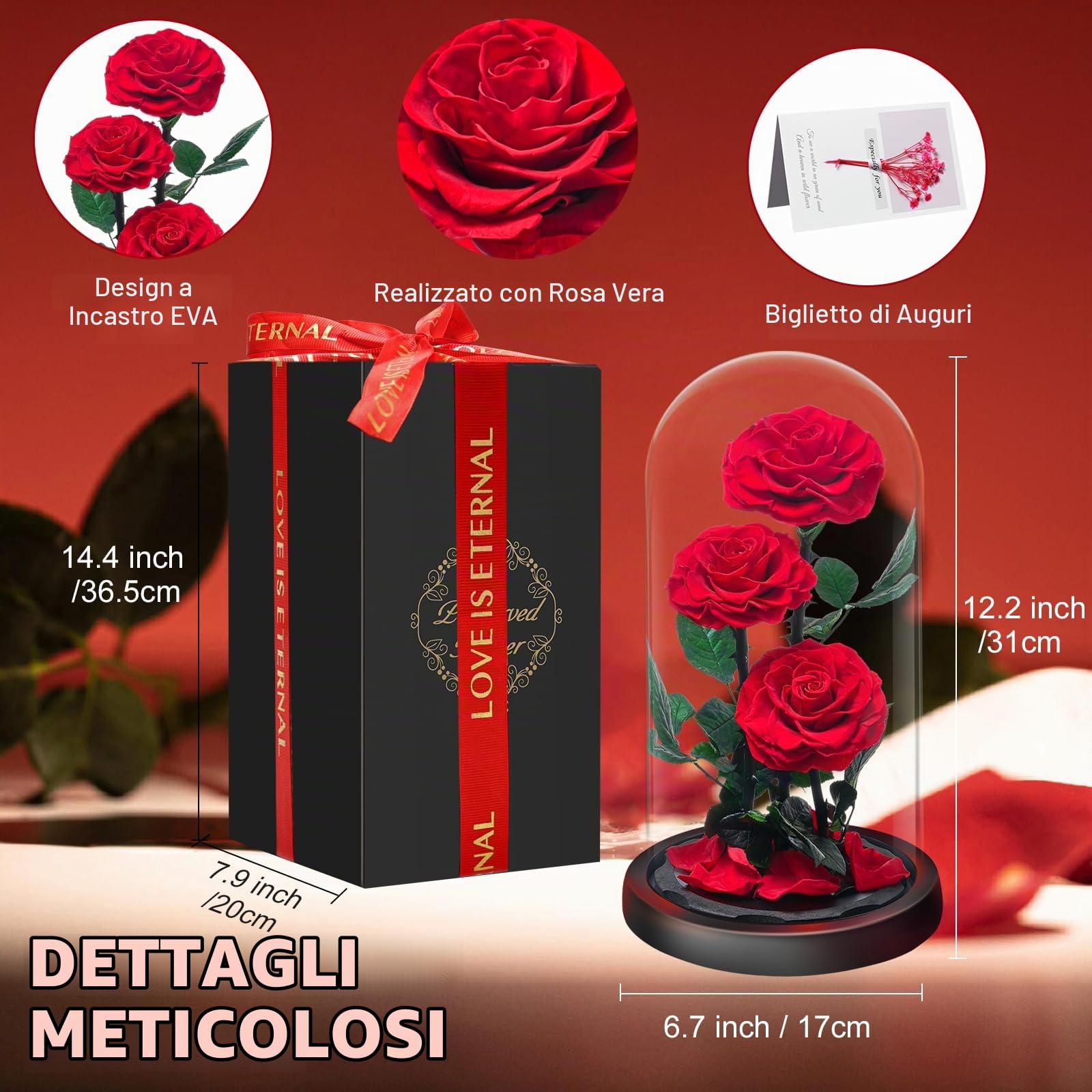 Rosa Stabilizzata Vera Regalo Donna in Cupola Vetro - Donna Regalo Compleanno, Rosa Eterna Idee Regalo Mamma Moglie Fidanzata Nonna, per San Valentino Anniversario Festa della Compleanno Natale