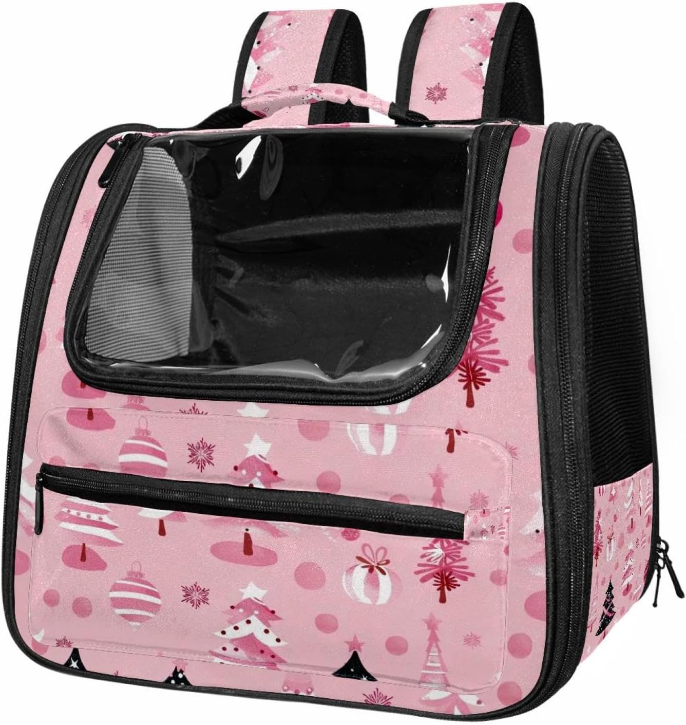 Portable Travel pet Backpack Carrier Hamster Bag Small Dog cat Carrier Breathable Hang Bag, New Year and Christmas Pattern