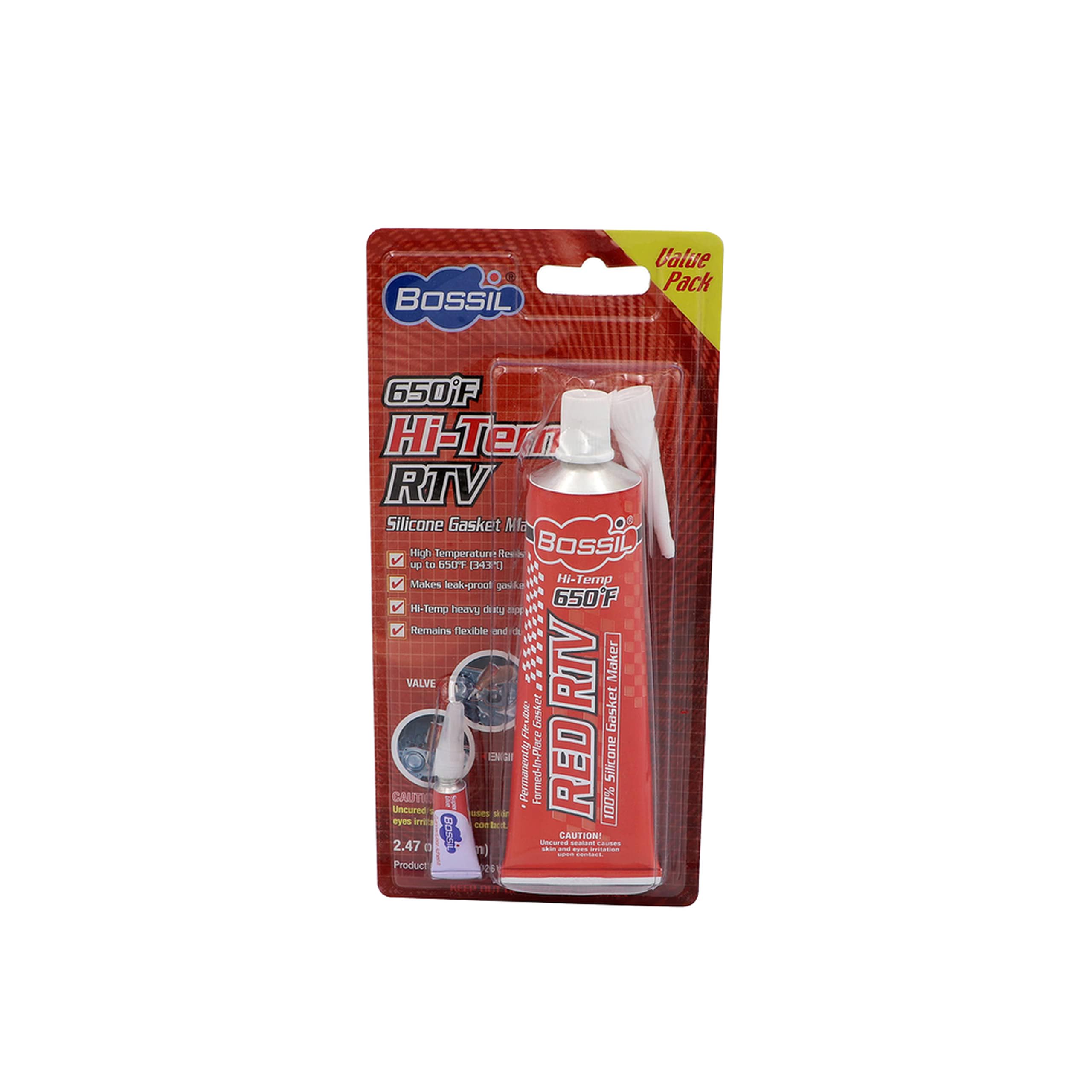 Hi-Temp 100% Silicone Gasket Maker 650°F Red Rtv Heavy Duty Permanently Flexible 2.47 Oz Made In Malaysia