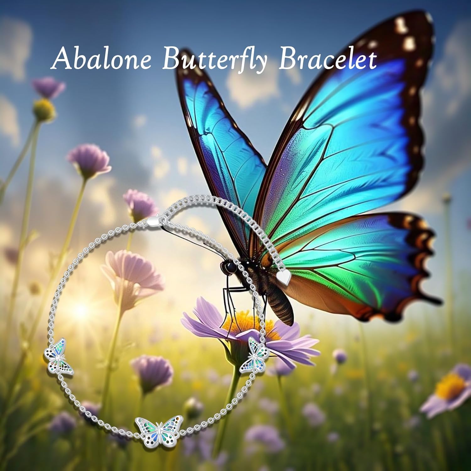 Abalone Shell Butterfly Bracelet for Women, 925 Sterling Silver Adjustable Charm Bracelet, Boho Beach Jewelry Gift Idea - Image 6