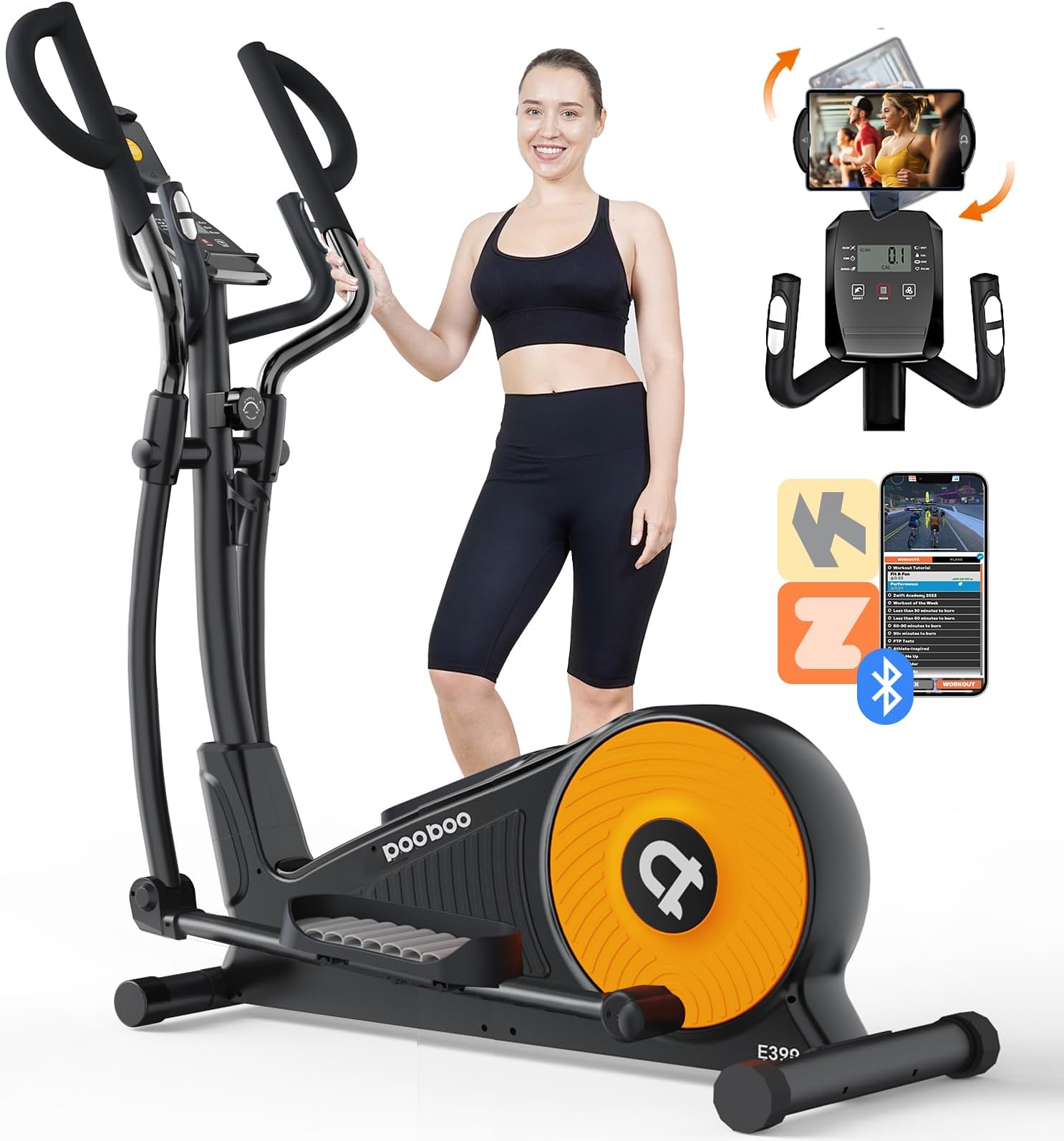 pooboo Elliptical Machine, Elliptical Machines for Home Use with Hyper-Quiet Magnetic Driving System, 16-Level Adjustable Resistance, with LCD Monitor & Rotatable Tablet Stand, 400LBS Weight Capacity