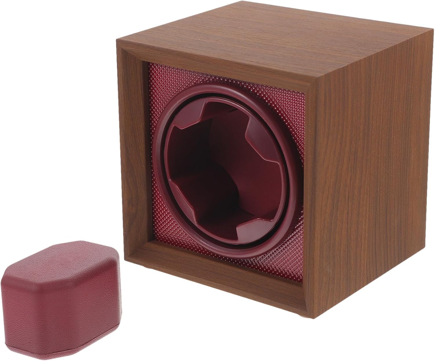 KESYOO Wooden Vintage Watch Winder Box with Black Walnut Exterior and Deep Red Abs Panel Adjustable 1+0 3-Speed Mechanical Watch Shaker Holder for Men