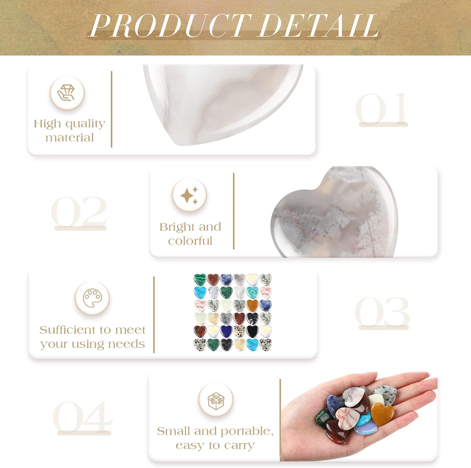 Nuenen 40 Pcs Heart Shaped Crystals Bulk, 1 Inch Polished Assorted Gemstones, Mini Love Pocket Hug Worry Stones for Anxiety Relief, Jewelry Making, Chakra Healing Gift for Class Thanksgiving(Stylish)