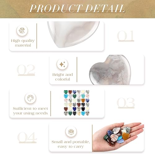 Miniatura 3 de Nuenen 40 unidades de piedras de preocupación en forma de corazón para el día del padre, a granel de 1 pulgada, piedra de cristal de corazón