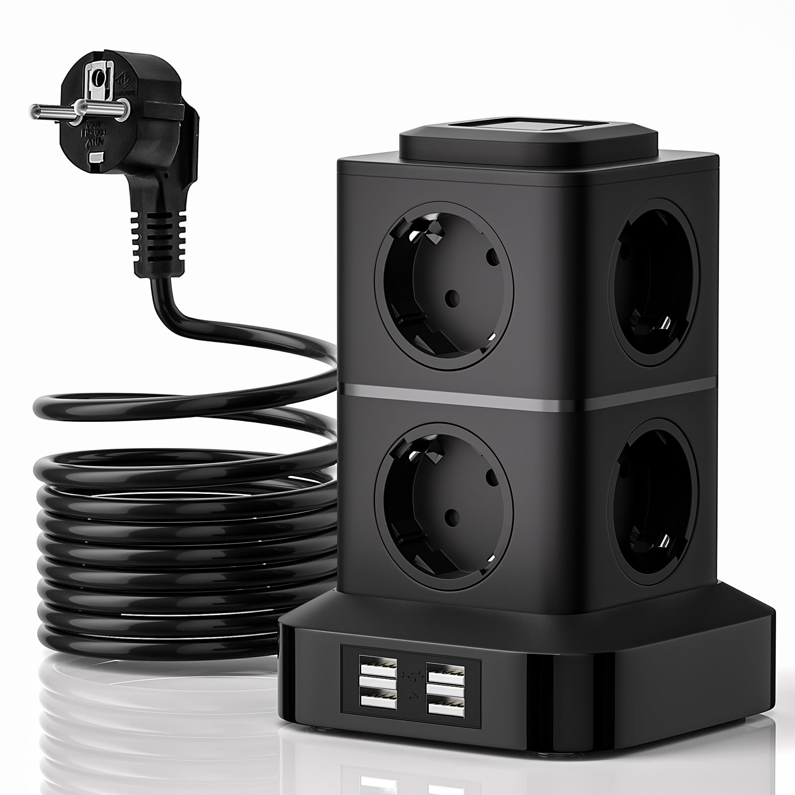 Mehrfachsteckdose mit Schalter VIYSPNV 8 Fach Steckdosenleiste Steckerleiste mit 4 USB 3Meter Verlängerungskabel 2500W Mehrfachsteckdose mit Überspannungsschutz Steckdosenturm für Zuhause Büro