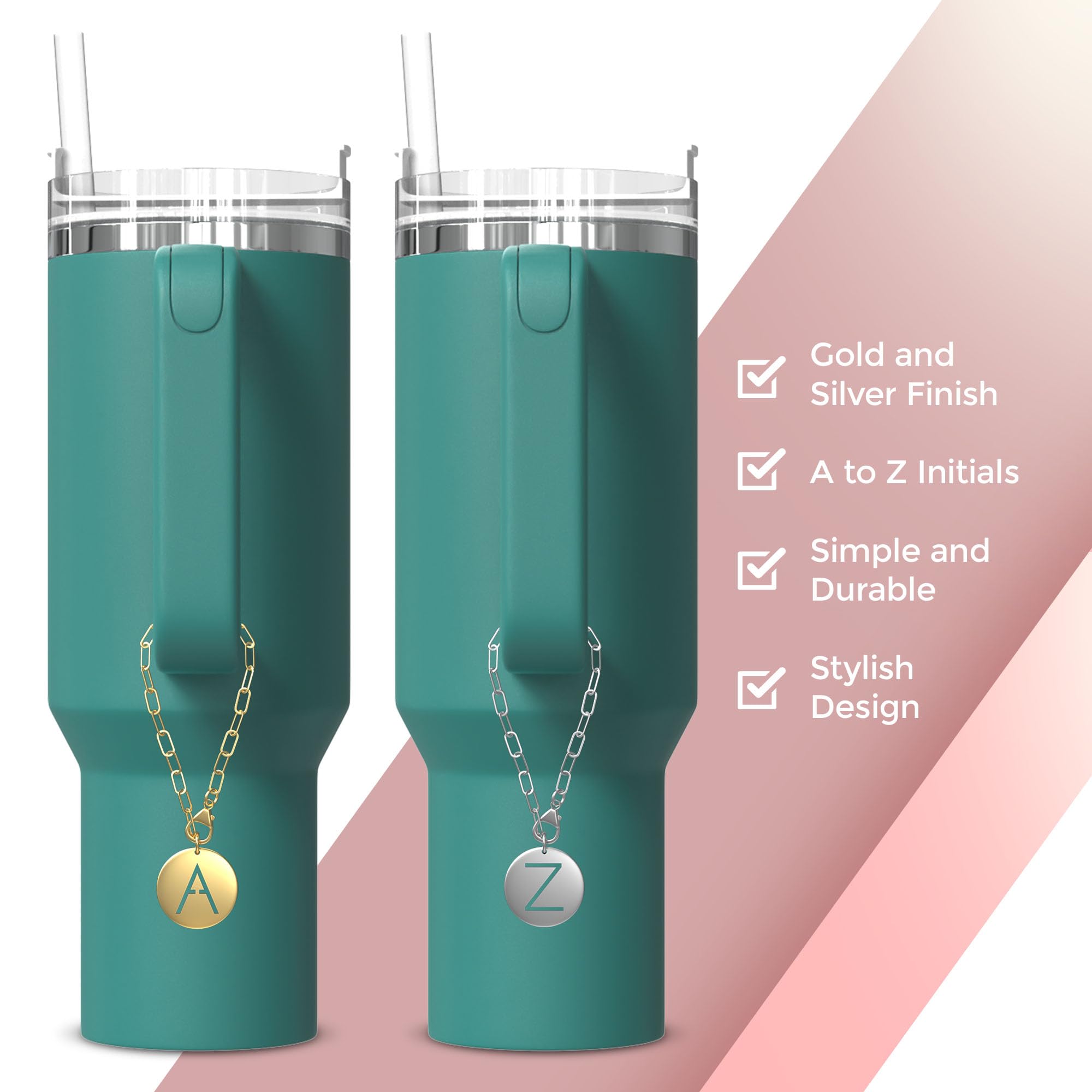 TMNovo Stanley Cup Accessories Charms - Gold Or Silver Stanley Cup Charm - Initial Stanley Charms For Your Water Bottle Charms - Fits Yeti Accessories, Stanley Accessories 40 Oz And Hydro Flask