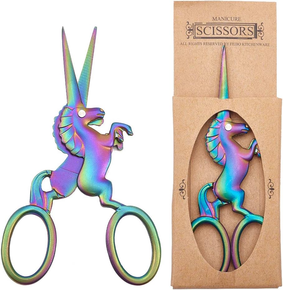 SUNNYCLUE 1pc Unicorn Sewing Scissors 4.5Inch Small Snips Stainless Steel Sharp Tip Brow Shaping Vintage Scissors Shears for DIY Crafting Needle Work Threading Art Work