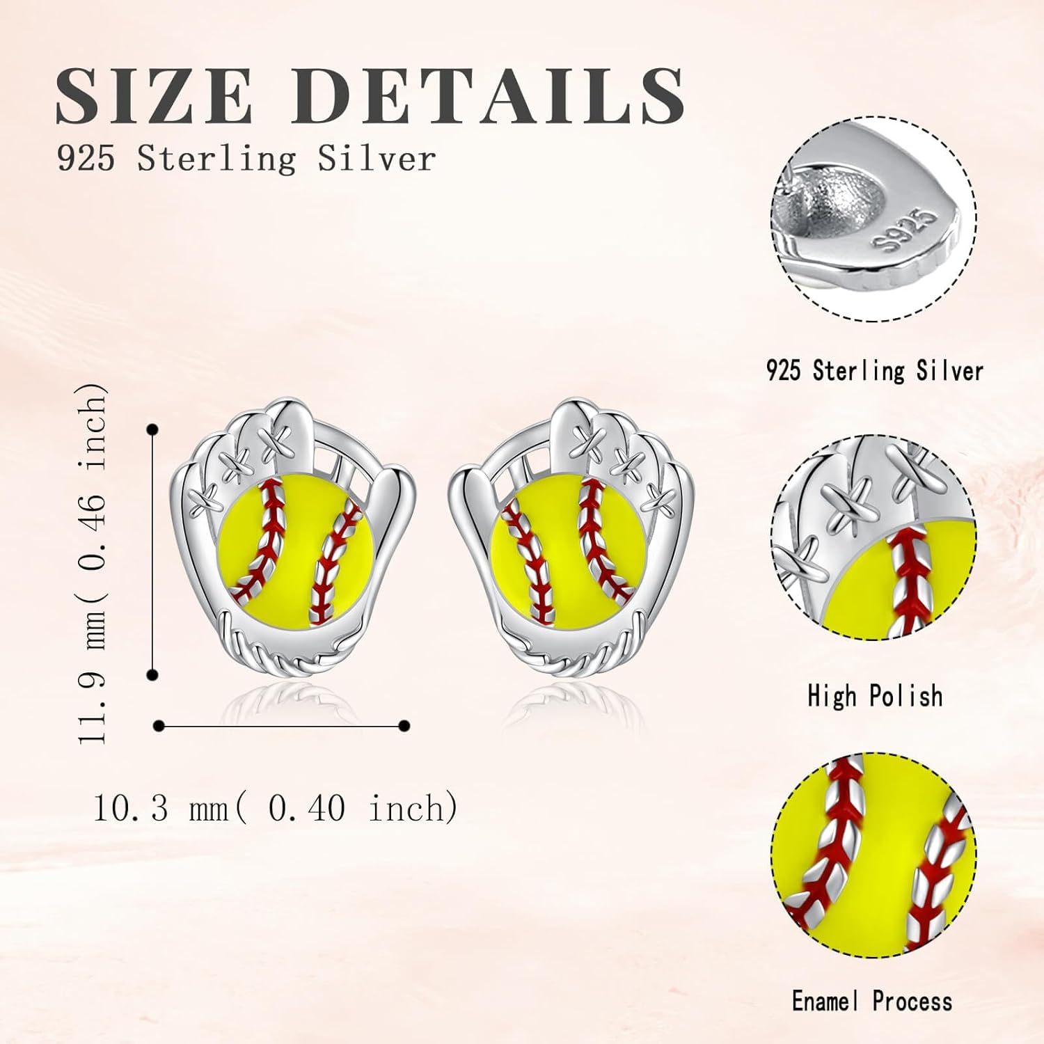 925 Sterling Silver Softball Baseball Earrings Stud Hypoallergenic Jewelry Gifts for Women Player Lover Mom (Softball) - Image 6