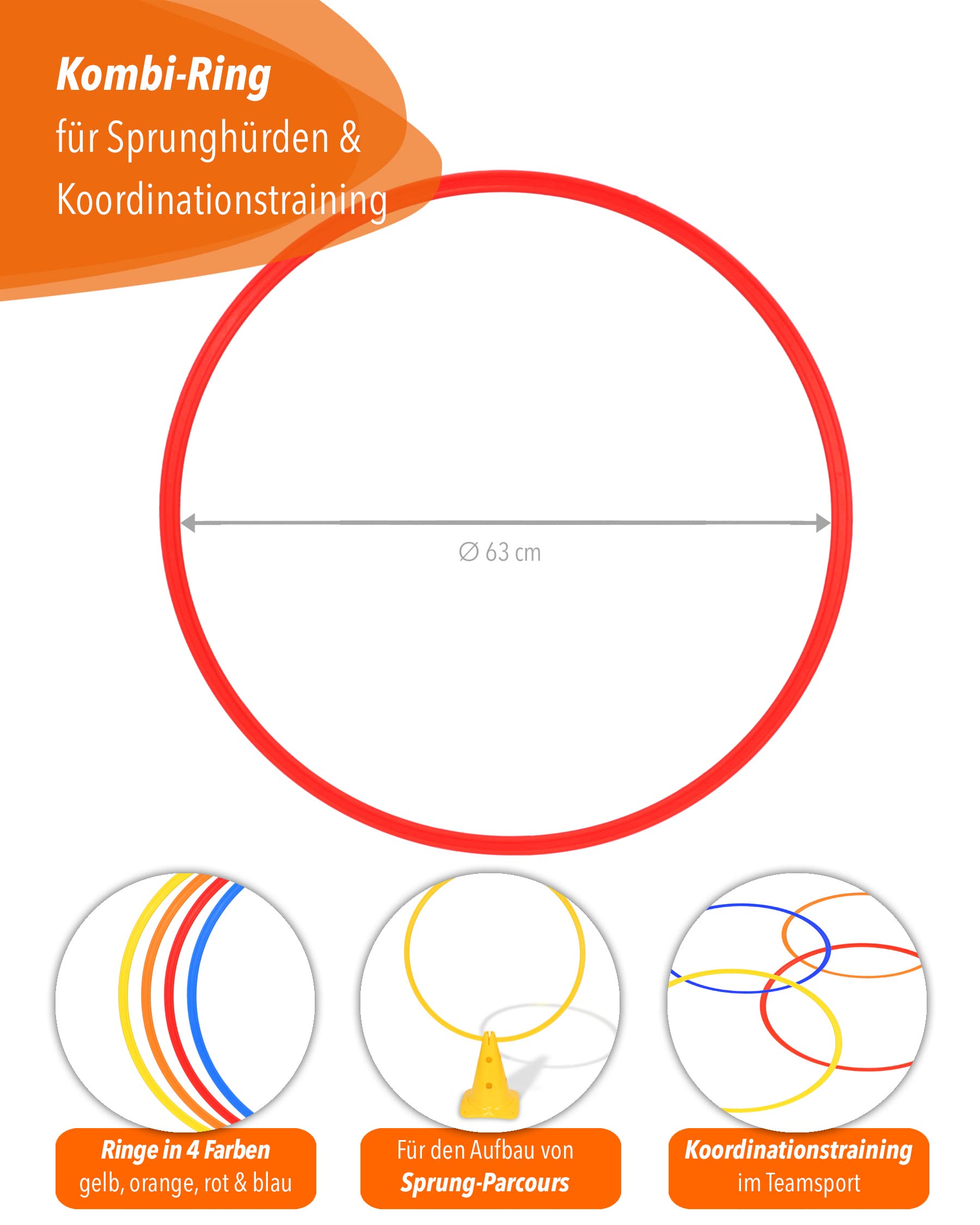 16 x pierścienie koordynacyjne Ø 70 cm – kolorowe pierścienie do oznaczania z tworzywa sztucznego z uchwytem do noszenia – do zwinności, szkoły i zabawy – od Superhund