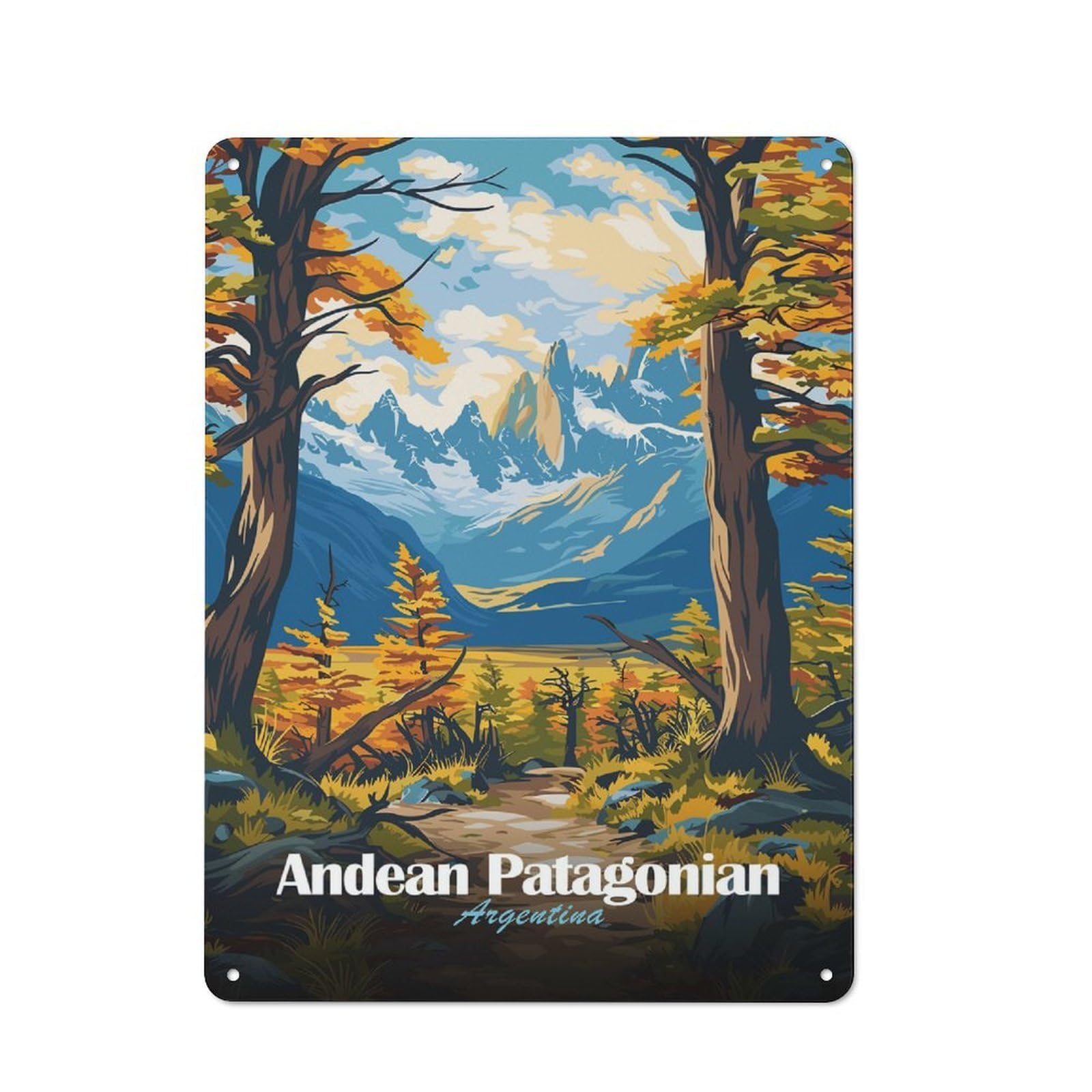 Junmoney Style-2 Andean Patagonian Argentina Landscape Art Vintage Metal Sign 40X30cm, Shop Front Style Cafe Wall Decor For Takeaway, Bar, Kitchen Or Counter Area