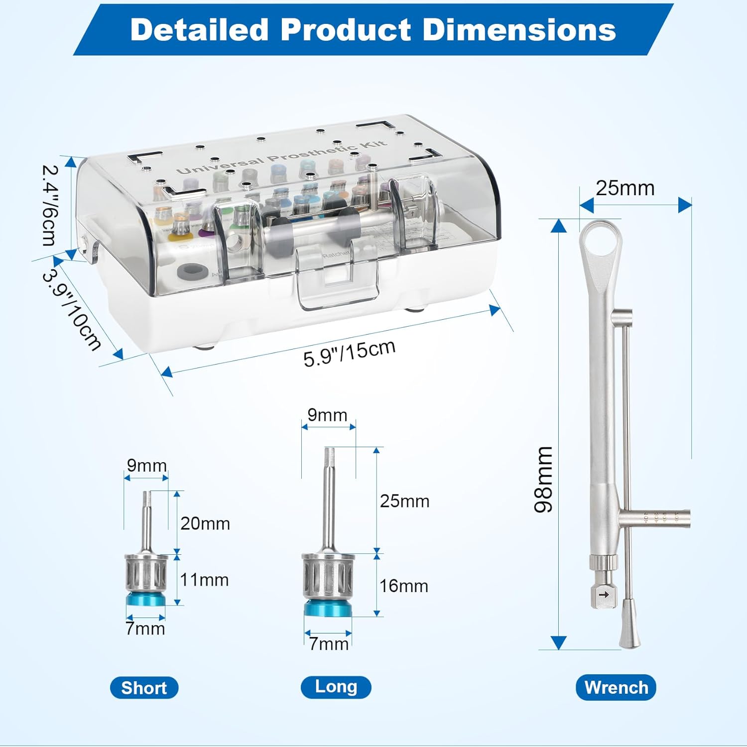 Dental Implant Torque Wrench Set Universal Prosthetic Kit Dental Implant Kit with Torque Adjustable Ratchet Screwdrivers 16pcs, Fully Autoclavable,10-70Ncm, Secure/Disassemble Implant Restorations