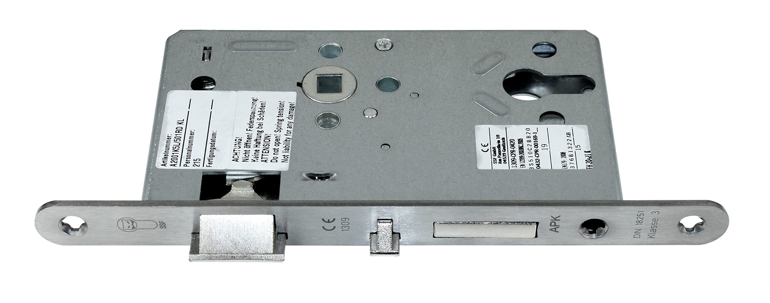 SSF Automatik FH Panikschloss Türschloss Selbstverriegelnd für Profilzylinder 65/72/9, Edelstahl Stulp: 20 x 235mm abgerundet incl. SN-TEC Montagematerial (DIN LINKS)