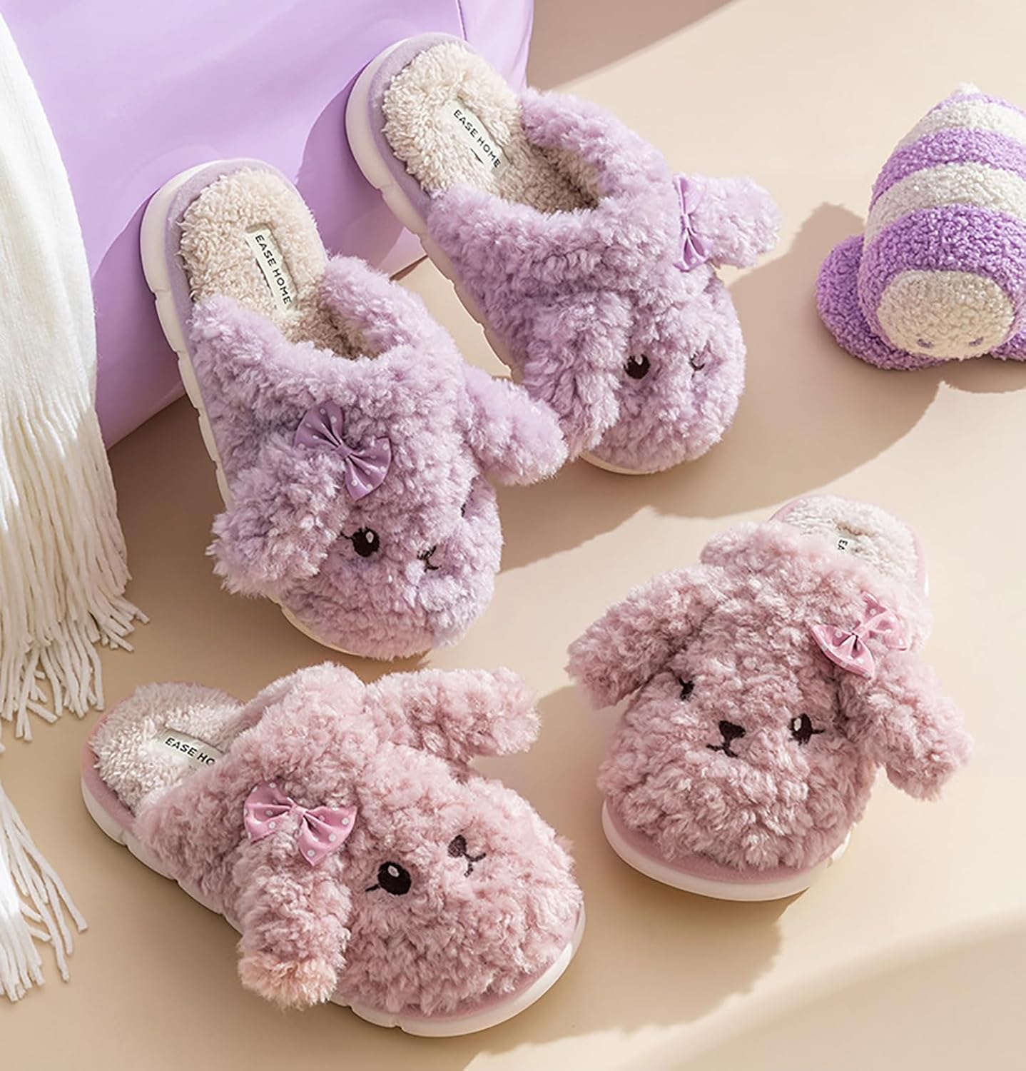 Thick Bottom Fluffy, Women's Winter, Autumn Couple Slippers - Cute indoor animal slippers with PVC sole and plush upper. Keep your feet warm and cozy! - Image 5