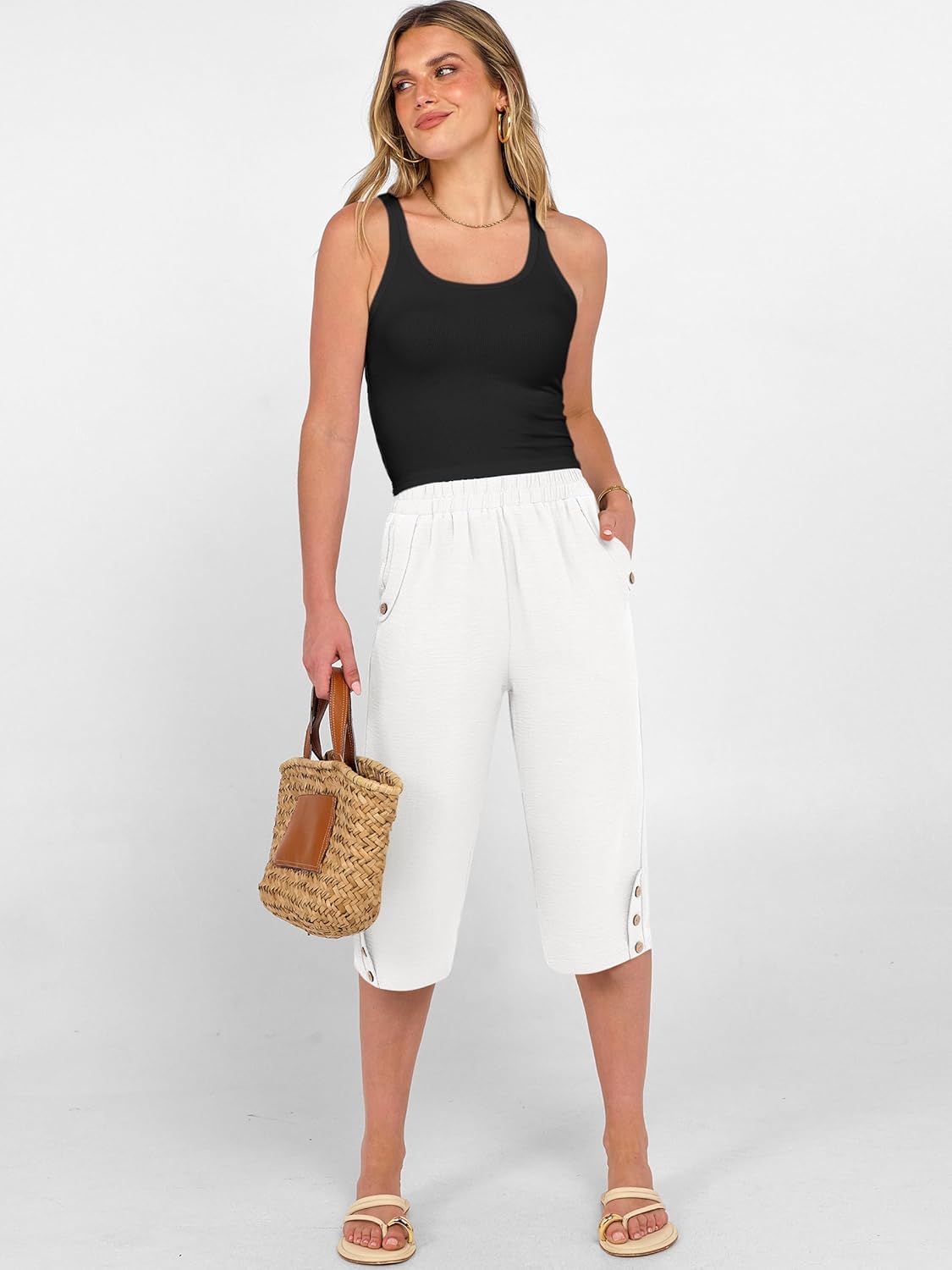 ANRABESS Womens Wide Leg Capri Pants Elastic Waist Casual Loose Lounge Trousers 2026 Summer Flowy Beach Vacation Clothes - Image 3