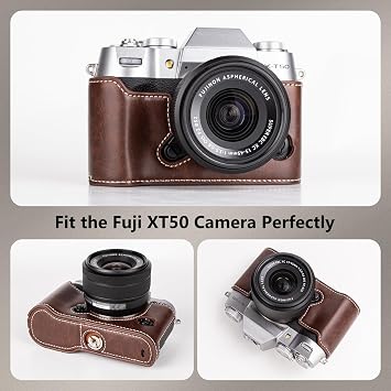 MUZIRI KINOKOO Case for Fuji XT50/X-T50 Camera - PU Leather Half Case for Fujifilm X-T50/Fuji XT50 Digital Camera - with Opening Bottom and Hand Grip Design - Coffee