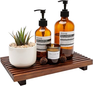 Decorative Wooden Tray for Bathroom Counter Kitchen Wood Riser Vanity Tray