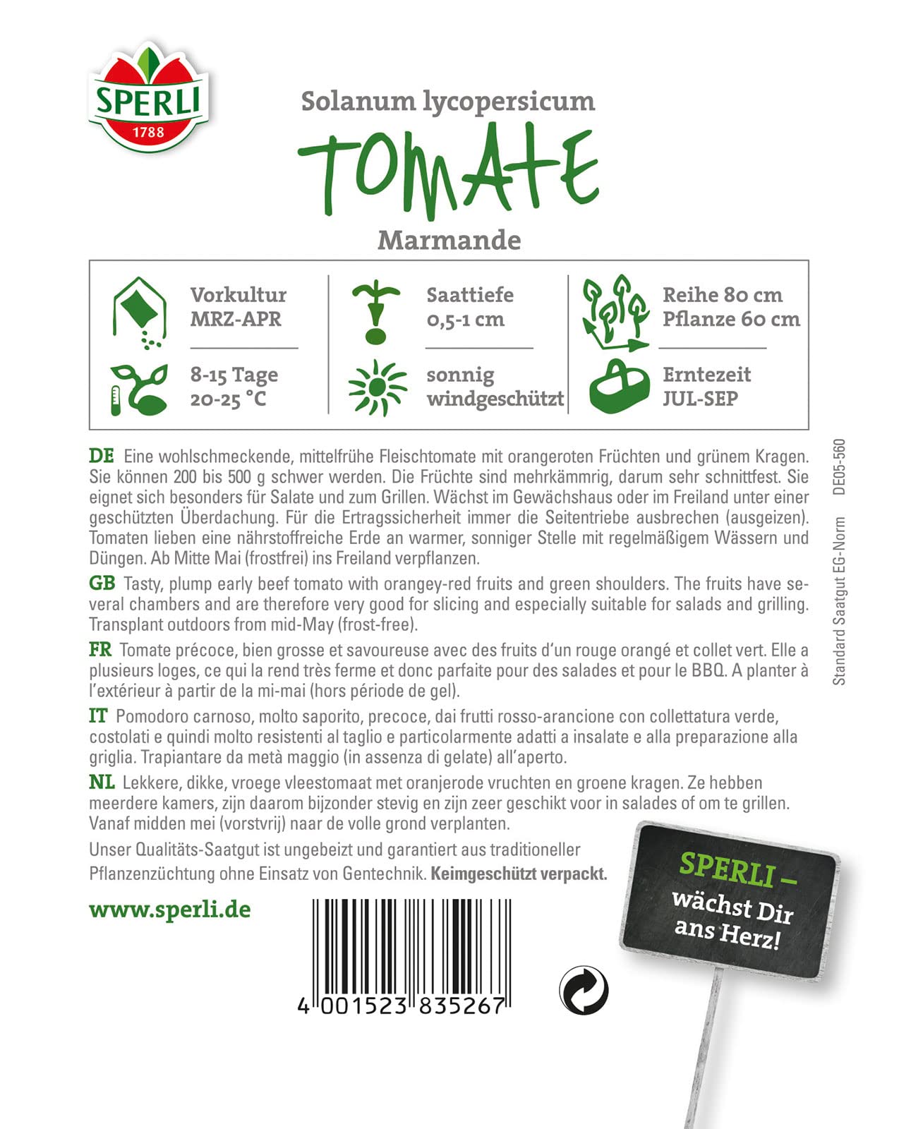Sperli Premium Tomatensamen „Marmande“ – Fleischtomate, Freiland, Bis 500 G