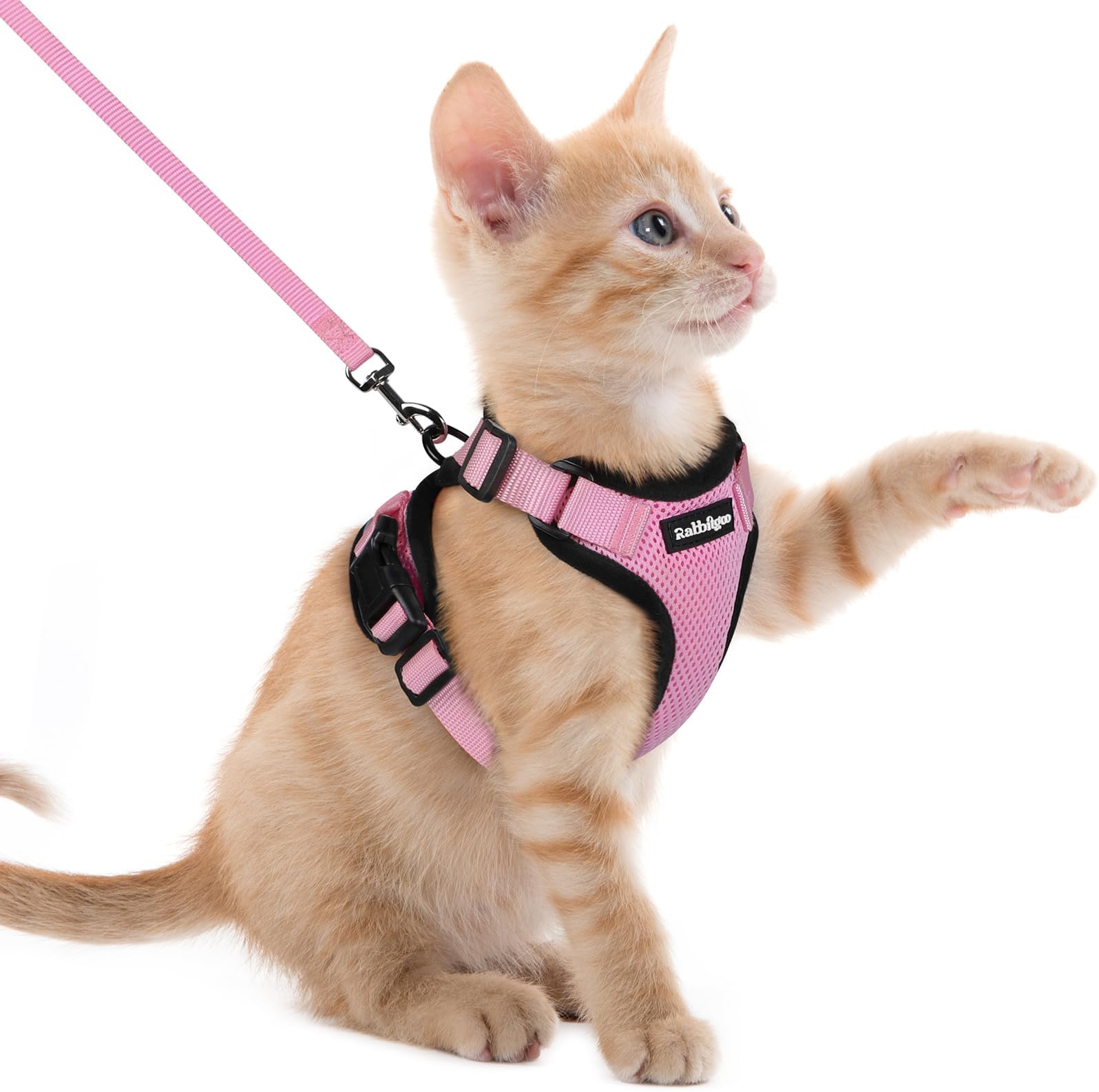 Cat Harness and Leash for Walking, Escape Proof Soft Adjustable Vest Harnesses for Cats, Easy Control Breathable Reflective Strips Jacket, Pink, XXS
