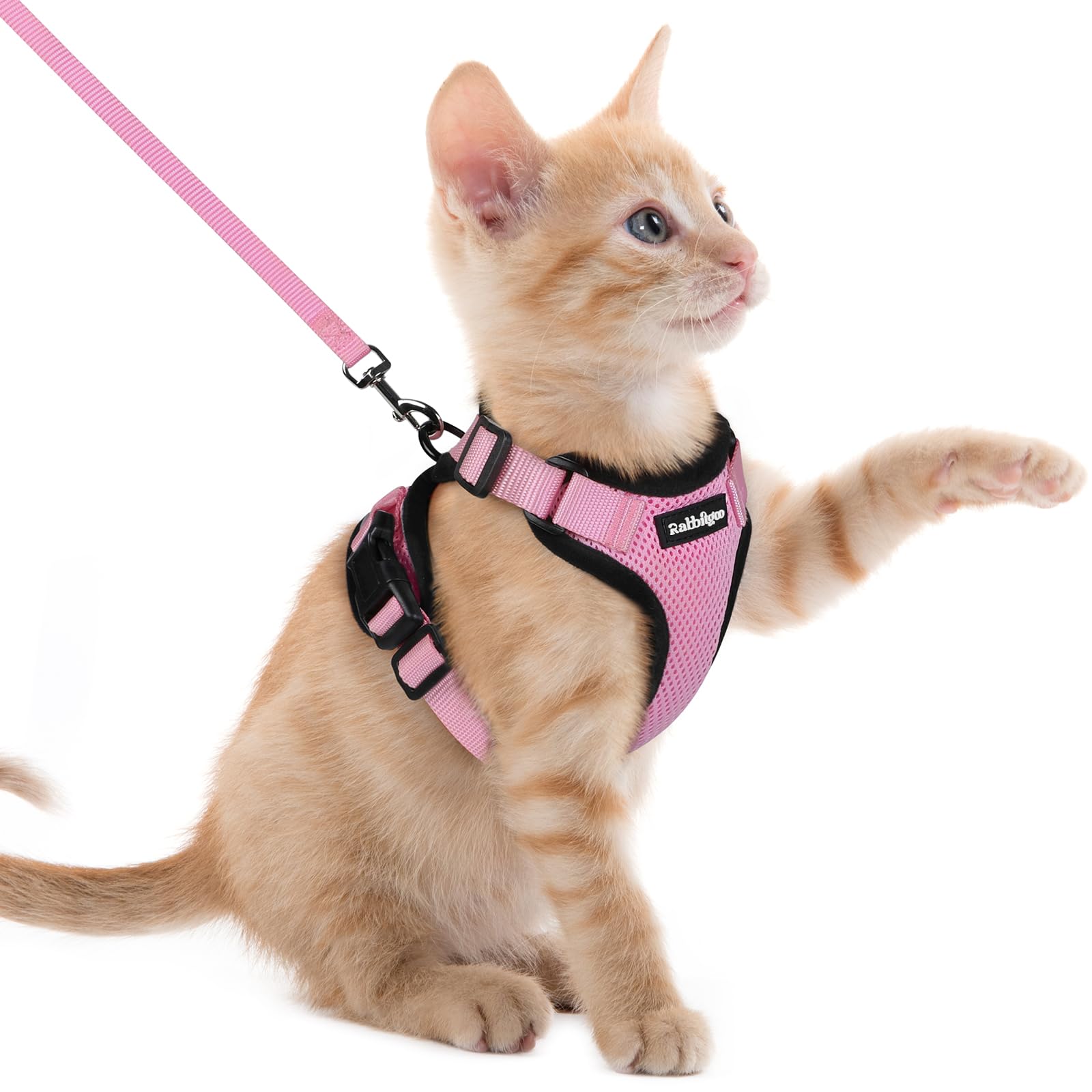 rabbitgoo Cat Harness and Leash for Walking, Escape Proof Soft Adjustable Vest Harnesses for Cats, Easy Control Breathable Reflective Strips Jacket, Pink, XXS