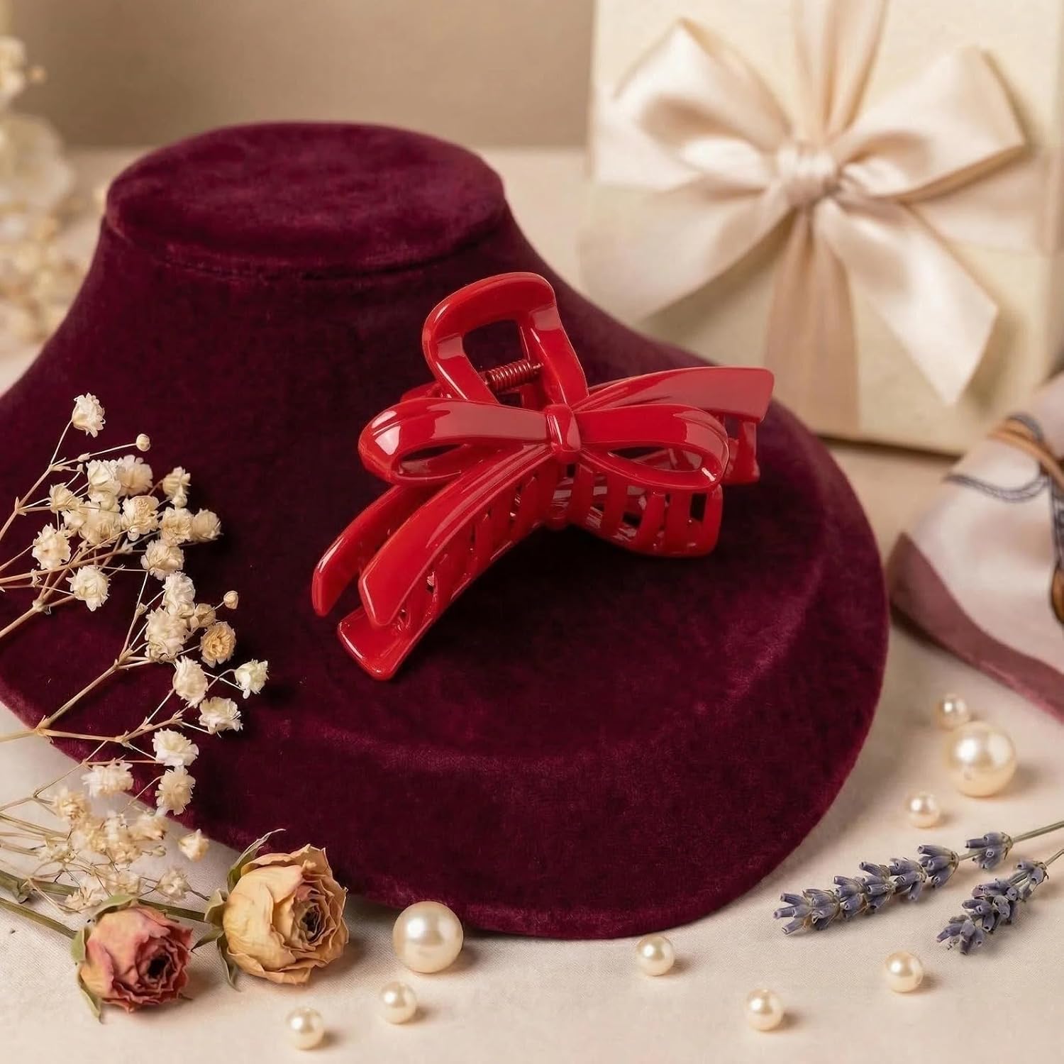 3 Pack Cute Bow Claw Clips Acrylic Strong Hold Nonslip Red Large Hair clips Jaw Barrette Elegant No-Slips Holiday Gifts Cute Hair Accessories for Women Girls Wedding Party Hair Decoration