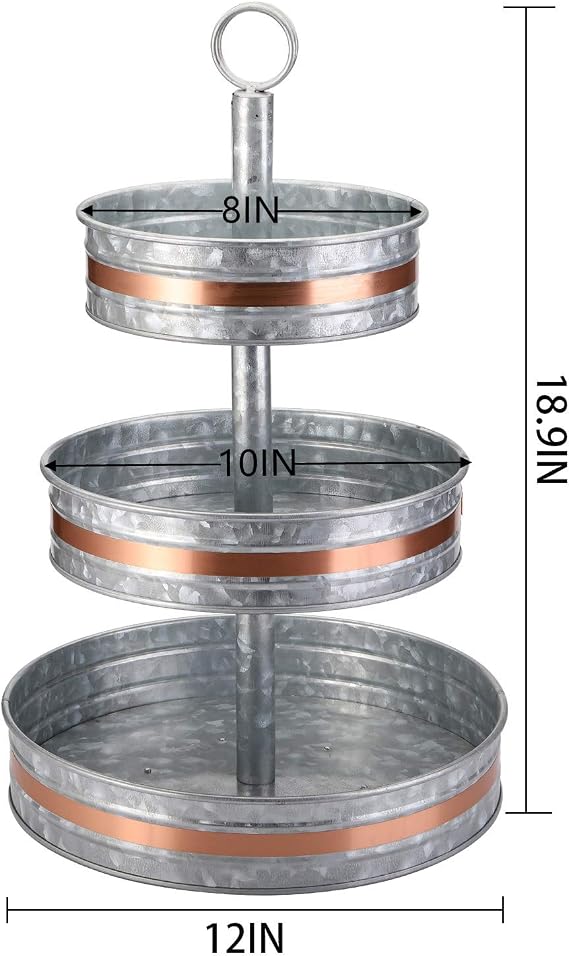 Cedilis Three Tiered Serving Stand, Rustic Metal Cupcake Stand, Farmhouse Galvanized Tiered Serving Tray for Dessert, Appetizers, Fruit, Decorated for Fall