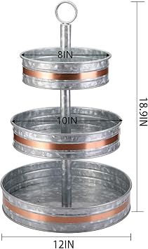 Cedilis Three Tiered Serving Stand, Rustic Metal Cupcake Stand, Farmhouse Galvanized Tiered Serving Tray for Dessert, Appetizers, Fruit, Decorated for Fall
