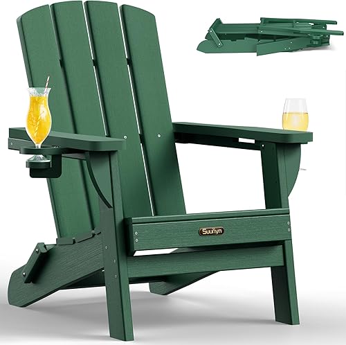 Vista 11 de Silla Adirondack plegable, sillas para hogueras de polietileno de alta densidad para todo tipo de clima, sillas Adirondack de plástico con soporte