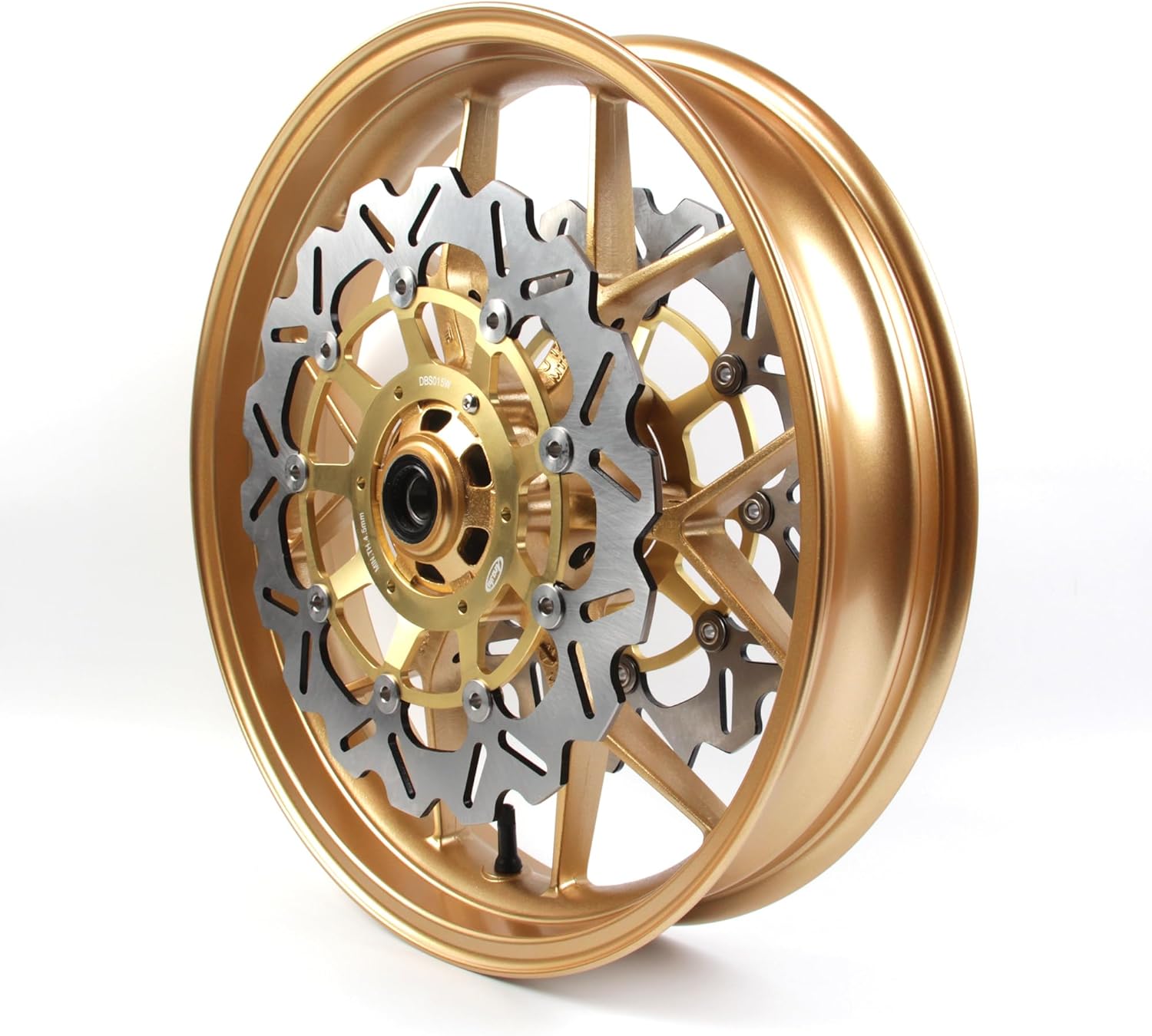 Gold Front Wheel Rim and Brake Discs Rotors Compatible with Honda CBR600RR 2007-2022, Motorcycle Replacement Accessories Parts