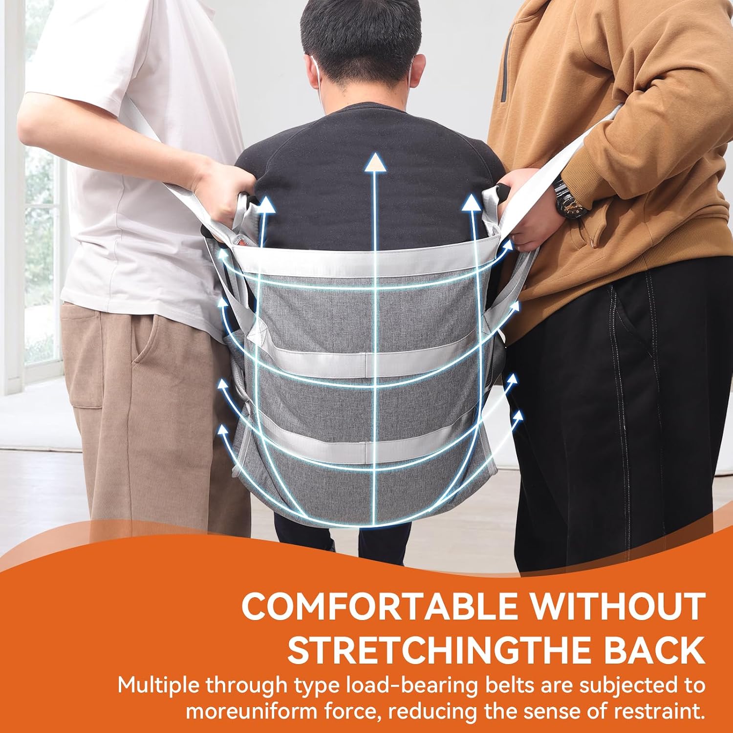 Condition photo showing New/Like New for wheelchair transfer pad with 8 handles & 2 shoulder straps, slide board transfer belt for lifting seniors, elderly, stair lift aid for wheelchair to bed or car, lightweight foldable orange