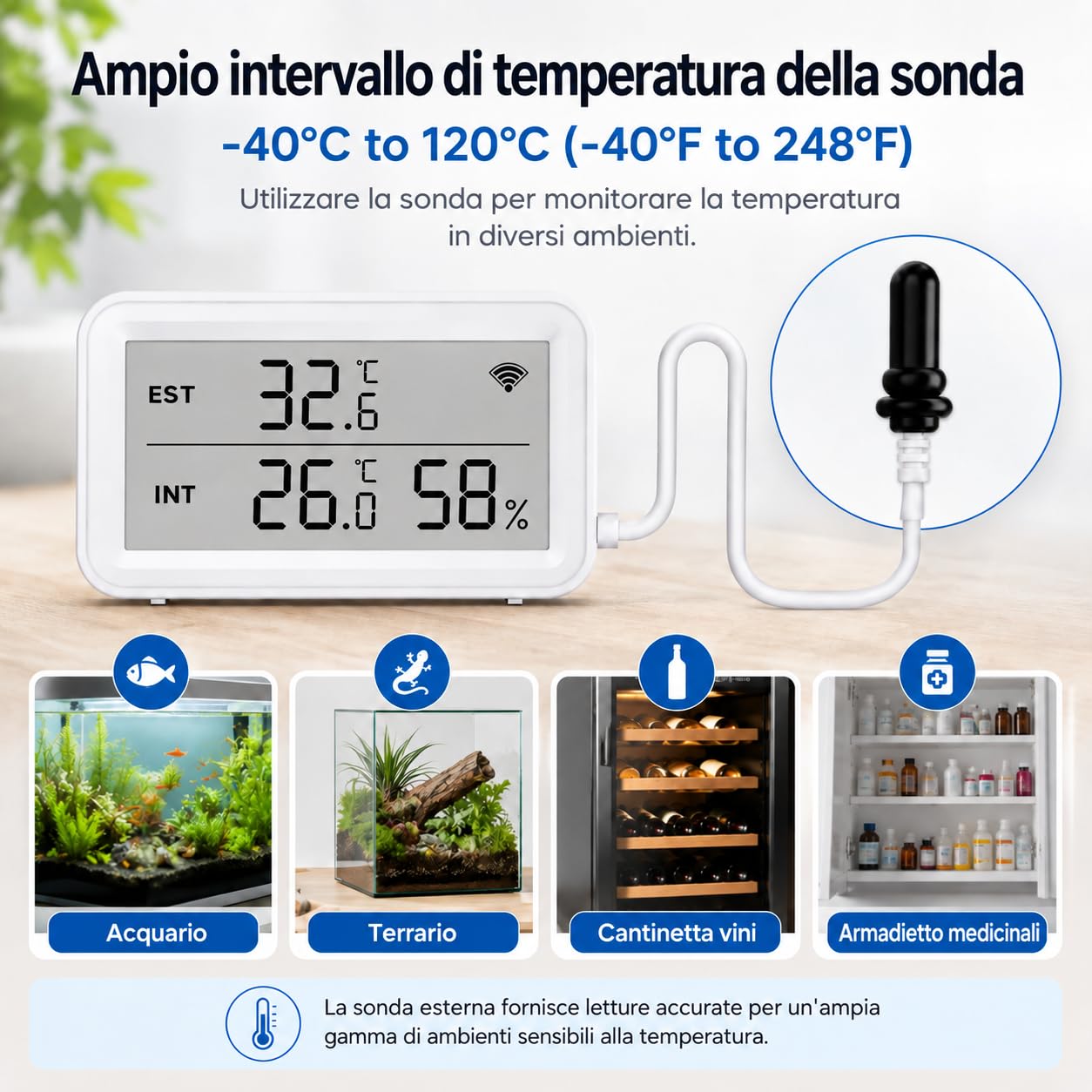 Termometro e igrometro Wi-Fi con esterno