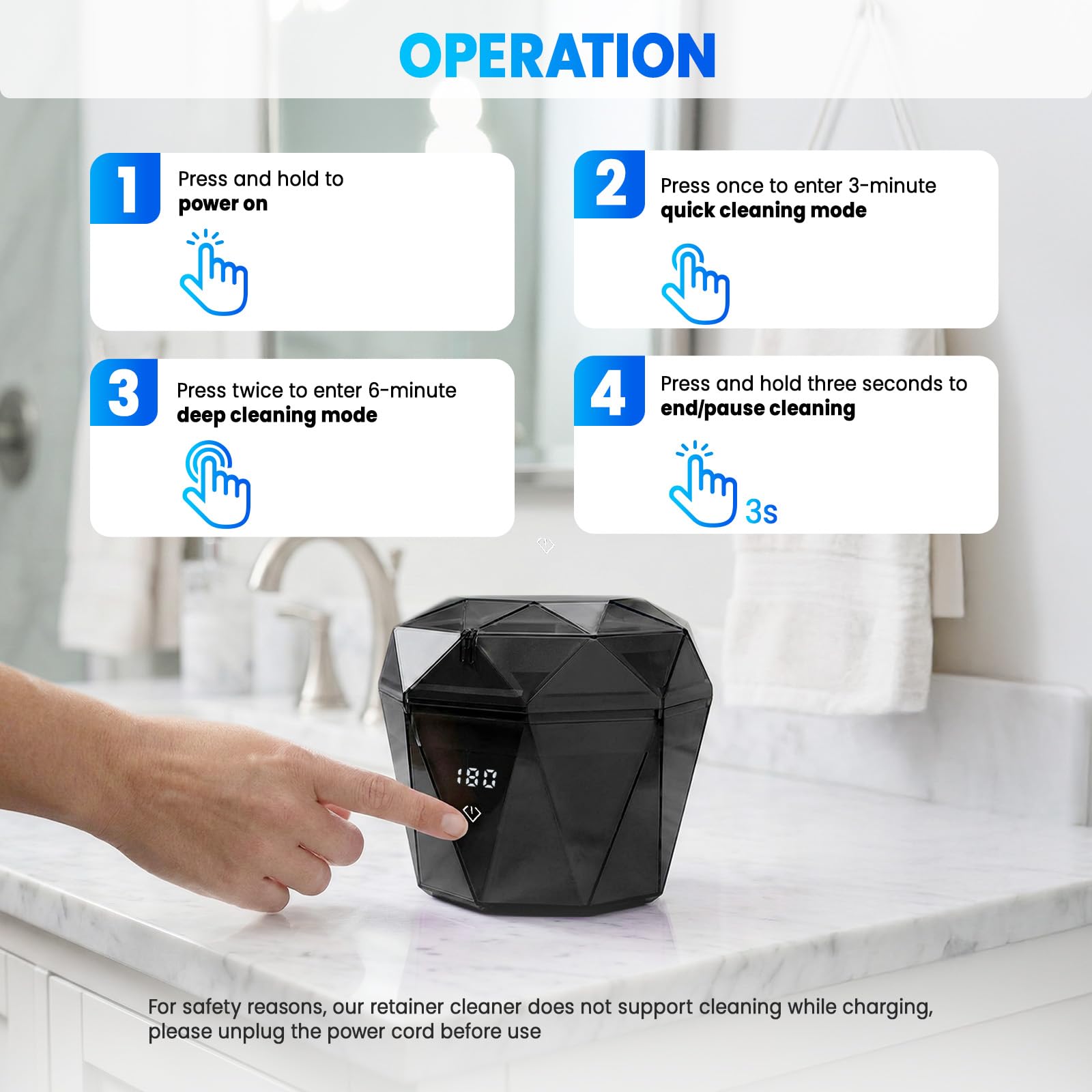 Dispositivo de limpieza por ultrasonidos 45 kHz máquina 180 ml U/V Dental Pod Retainer Cleaner para férulas dentales, raíles de mordedura, rieles de crujir, con función de temporizador