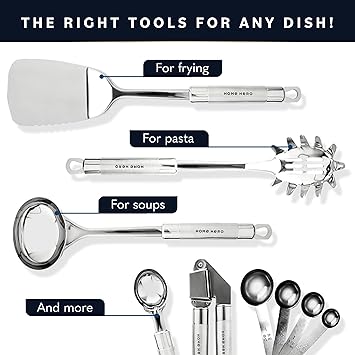 Stainless Steel Kitchen Utensils Cookware Utensils Set - 29 - Nonstick Cookware Set with Spatula - Best Kitchen Gadgets Kitchen Tool Set Gift by HomeHero