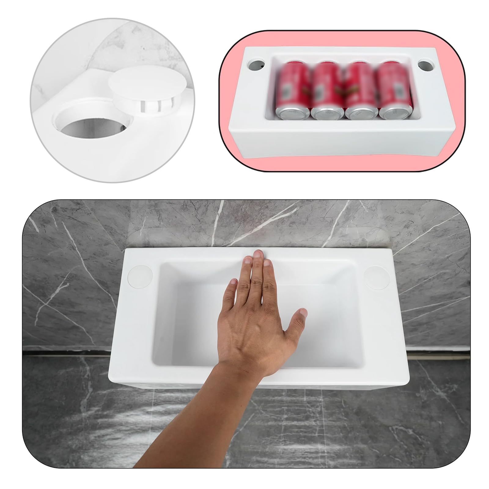 Lavabo Suspendido,40x20x11cm(WxDxH),Blanco rectángulos plástico Lavabo,que es ligero,Lavabo artístico para cualquier lavadero, hogar o sala de calderas (B)