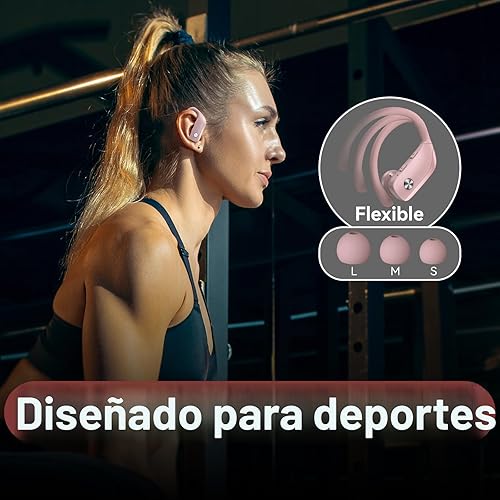 Miniatura 6 de bmani Auriculares Inalámbricos Bluetooth con Estuche de Pantalla LED y 80H de Reproducción, Gancho Sobre la Oreja con Micrófono, Sonido Estéreo,