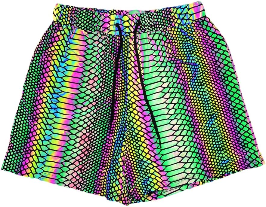 BaronHong Men Reflective Shorts Summer Dazzle Running Pants,Glow in The Dark,for Rave Party Dancing Jogging Cycling
