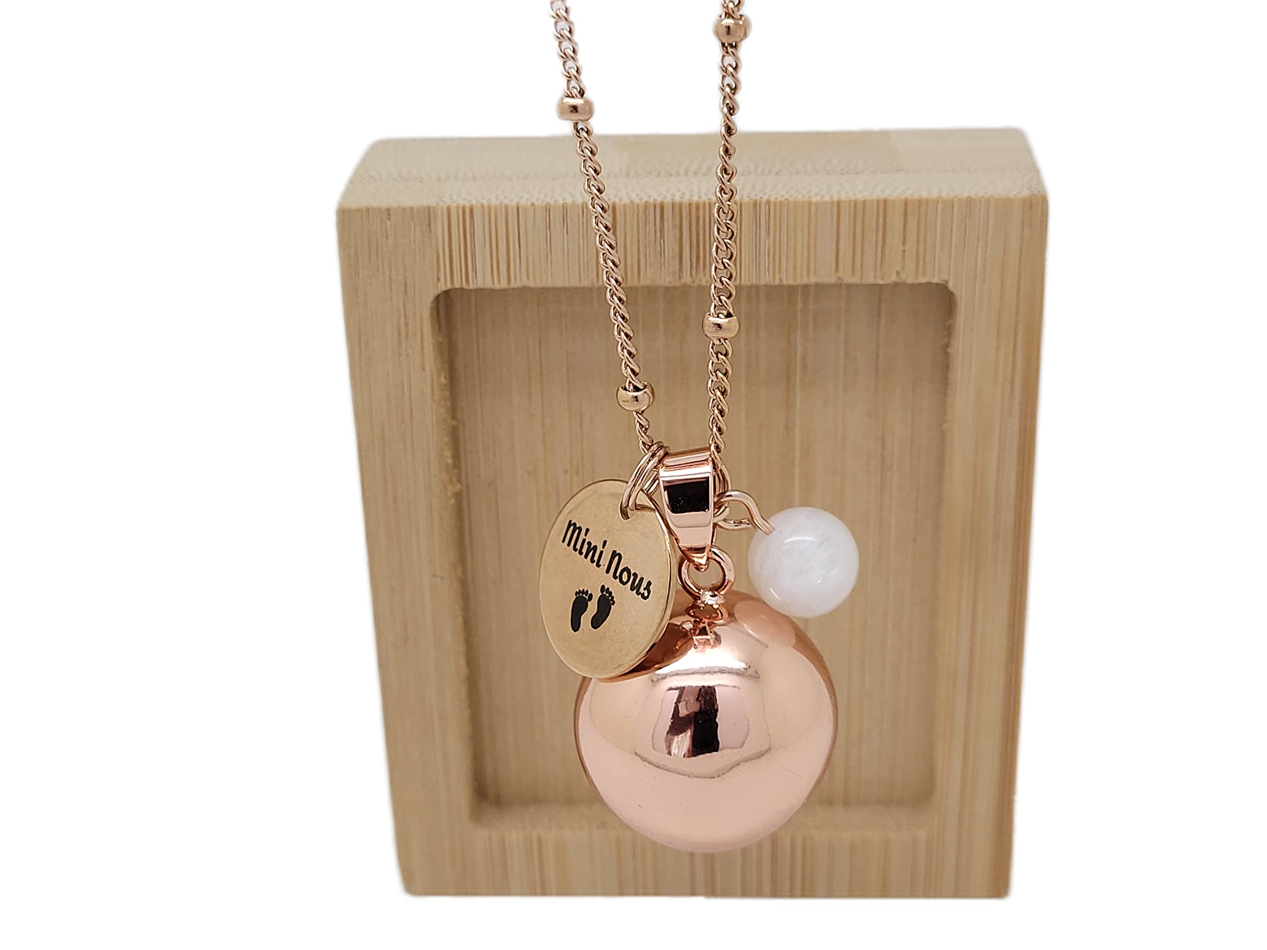 Bola de Grossesse Lisse Personnalisable Ton Or Rose Médaille Gravée Mini Nous Petits Pieds Chaîne Satellite Pierre Fines cadeau future maman