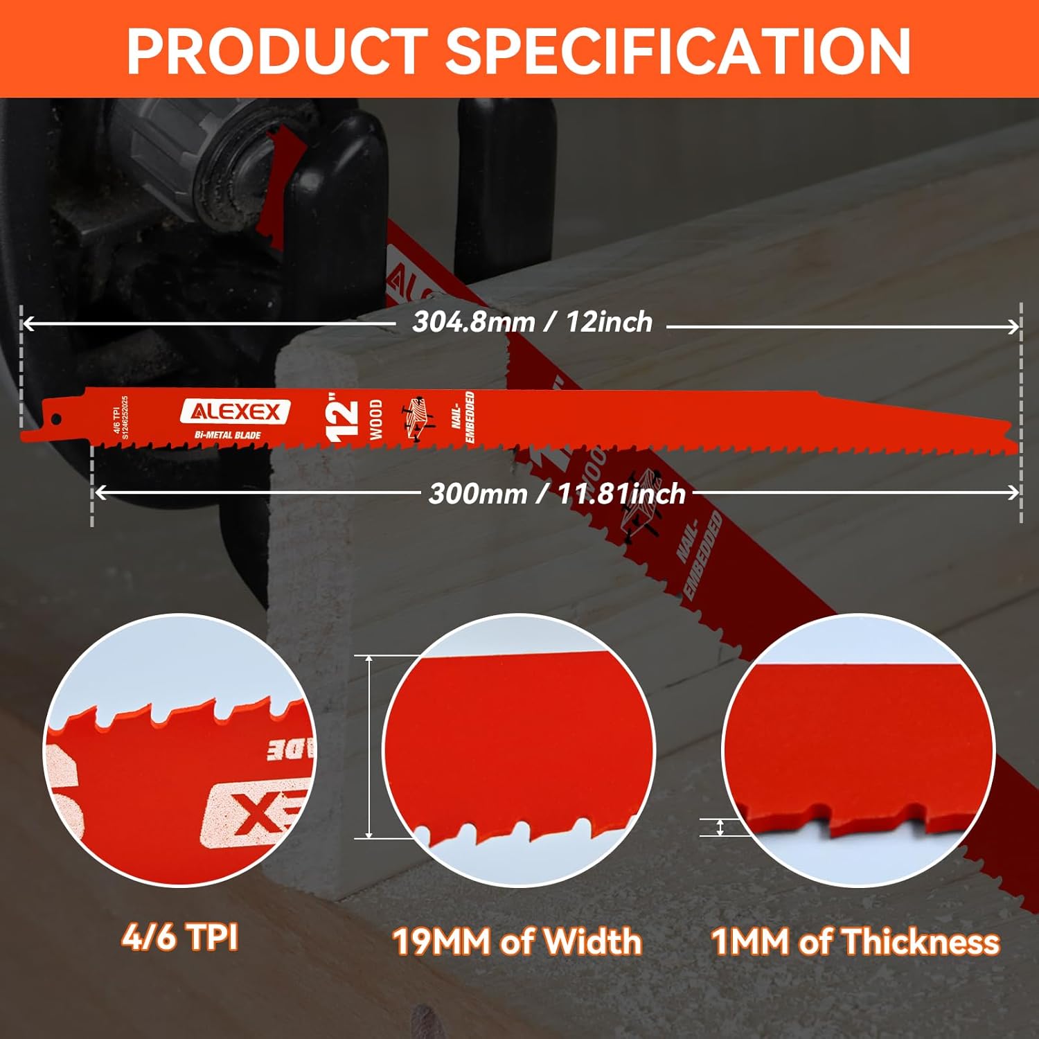 25 Pack 12 Inch 4/6 TPI Reciprocating Saw Blades for Wood and Nail-Embedded Wood Cutting, Bi-Metal Sawzall Blades for Cutting Nail and PVC Pallets etc, for Diablo Sawzall Blades DS1212BW25
