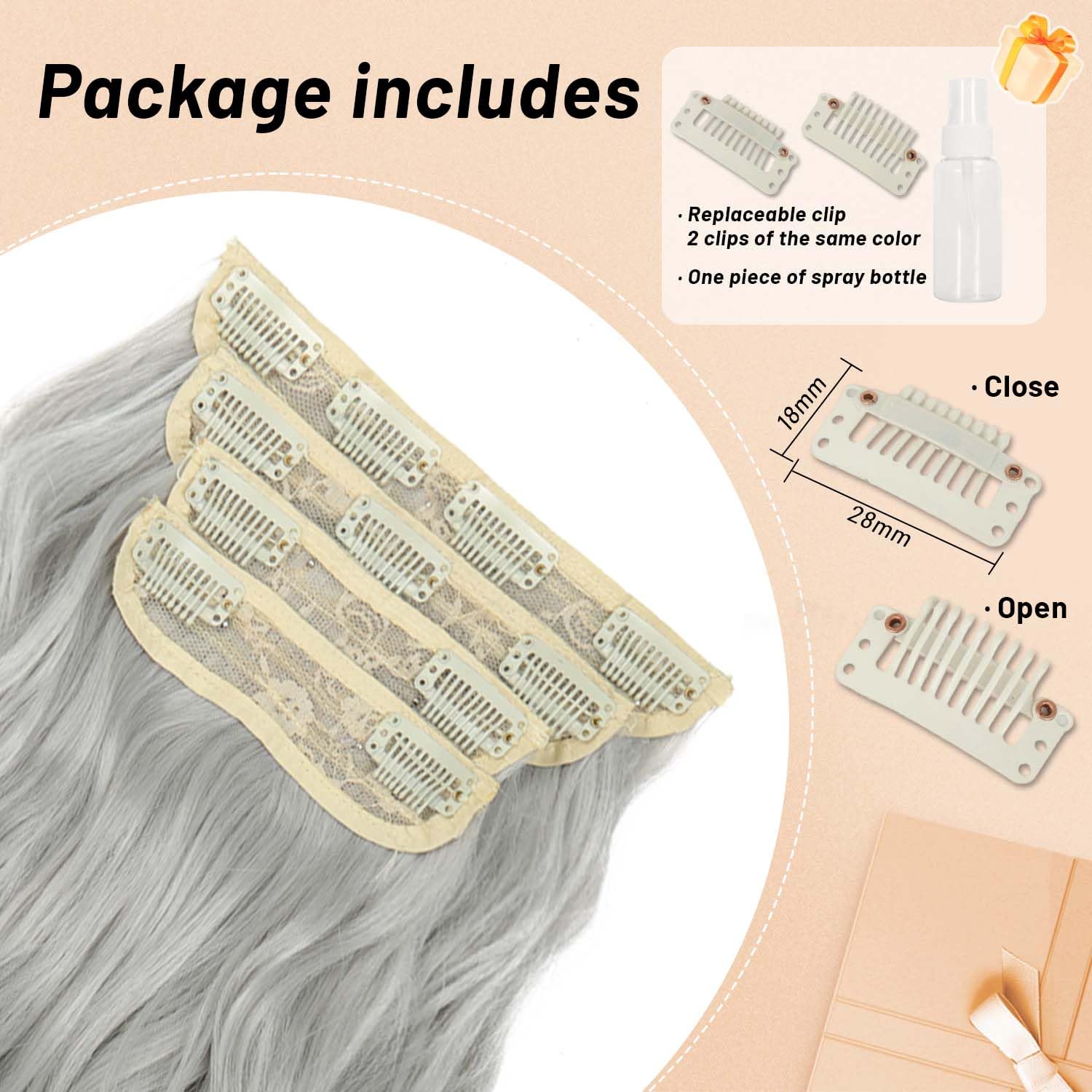 24” 8 piece silver grey wavy clip ins *NEW* SAYFUT 17 main image 2