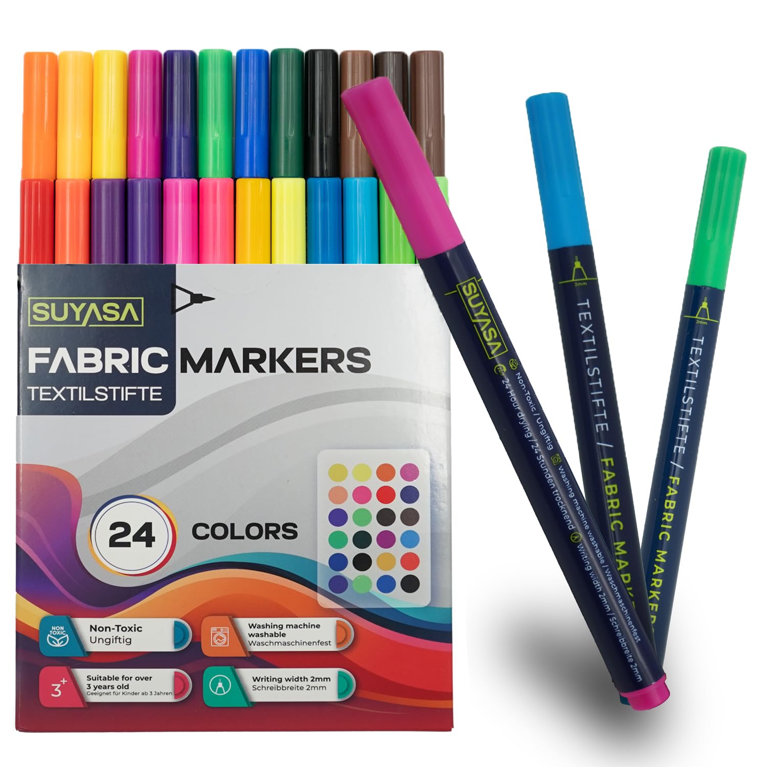 Rotuladores Textiles Lavables A Máquina Rotuladores De Pintura Textil Permanentes, 24 Colores, Punta 2mm Pintura Textil Lavables Rotuladores Textiles Rotuladores Para Pintar Camisetas De Tela