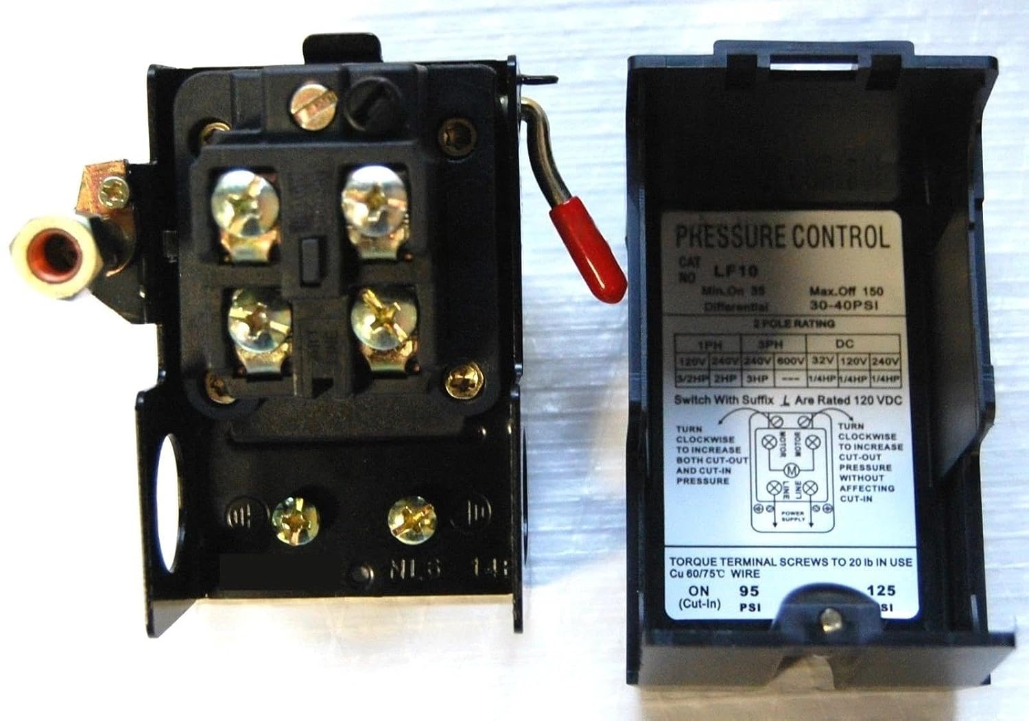034-0134 for Sanborn - Pressure Switch with Unloader -Pressure Switch W/Disconnect Lever and Unloader Valve ON/Off 95-125 PSI 0340134 034 0134 M165B500-20 1L-01FL W/ 57020