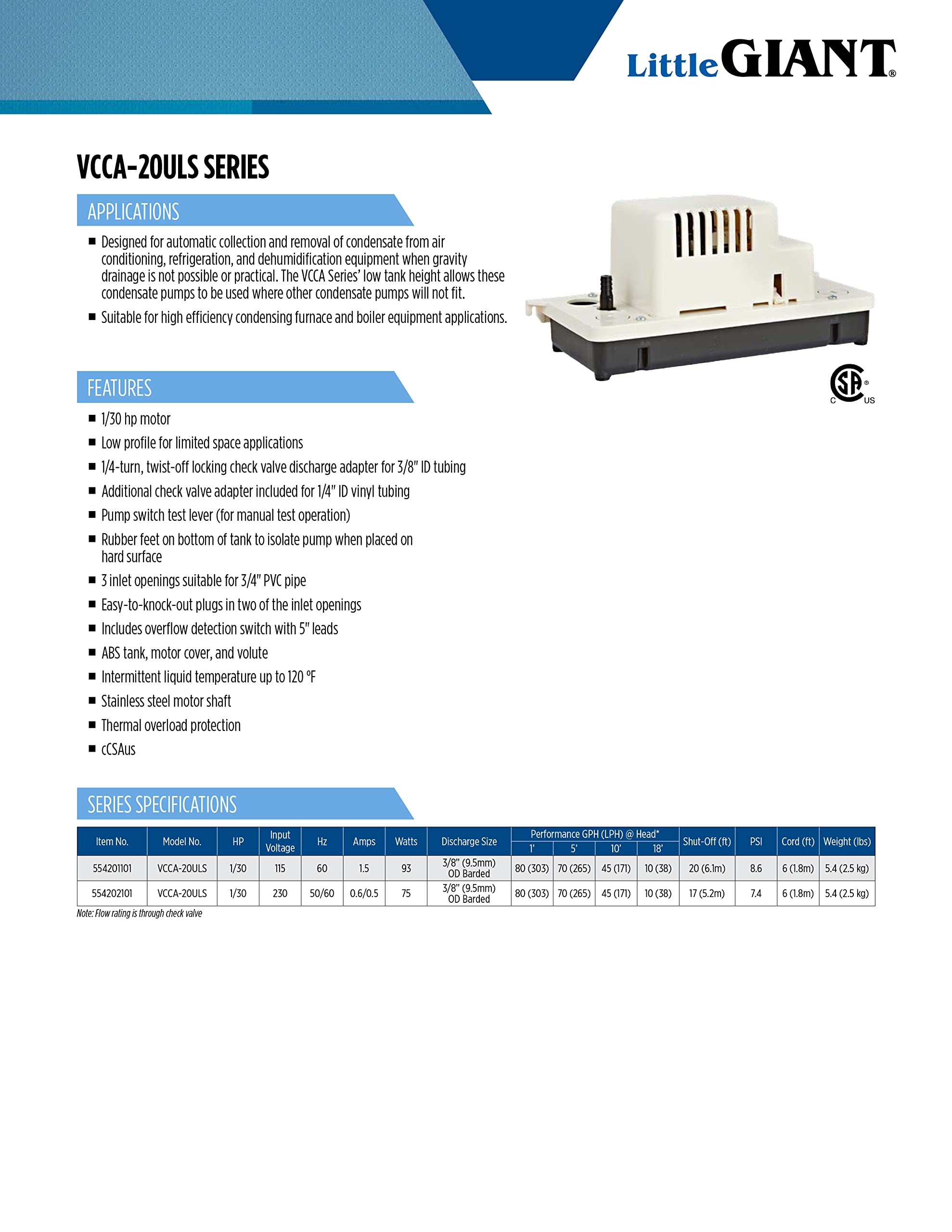 Little Giant Condensate Pump - 80 GPH -10 Little Giant Condensate Pump - 80 GPH -10