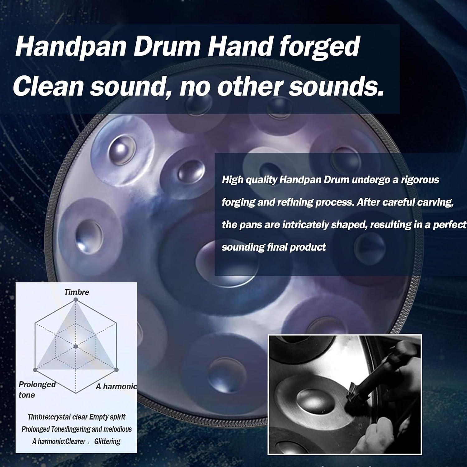 WOLWES 9/10/12 Note Handpan, 440hz/432hz Steel Hand Drum Instrument, 22 Inch In D Minor Harmonic Percussion For Sound Healing, Personal Meditation(Size:12 Notes (440Hz))